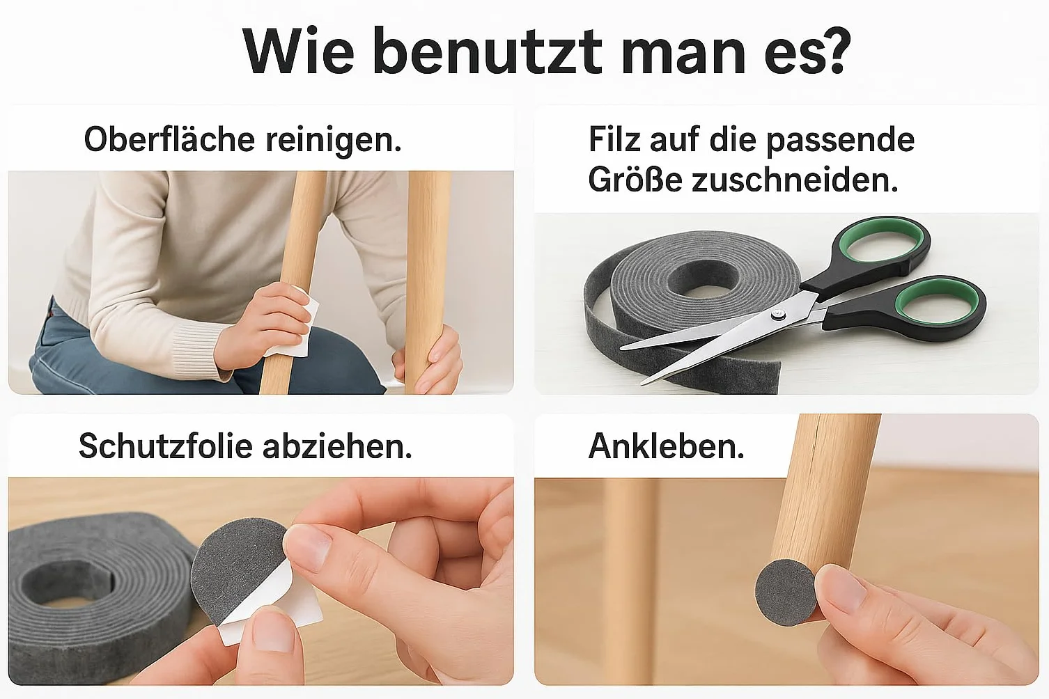 Bertoni Taśma filcowa samoprzylepna 2 cm × 1,5 m – szara, grubość 4 mm, 350 g/m² – mocna taśma ochronna z filcu do mebli, podłóg, drzwi i prac tapicerskich