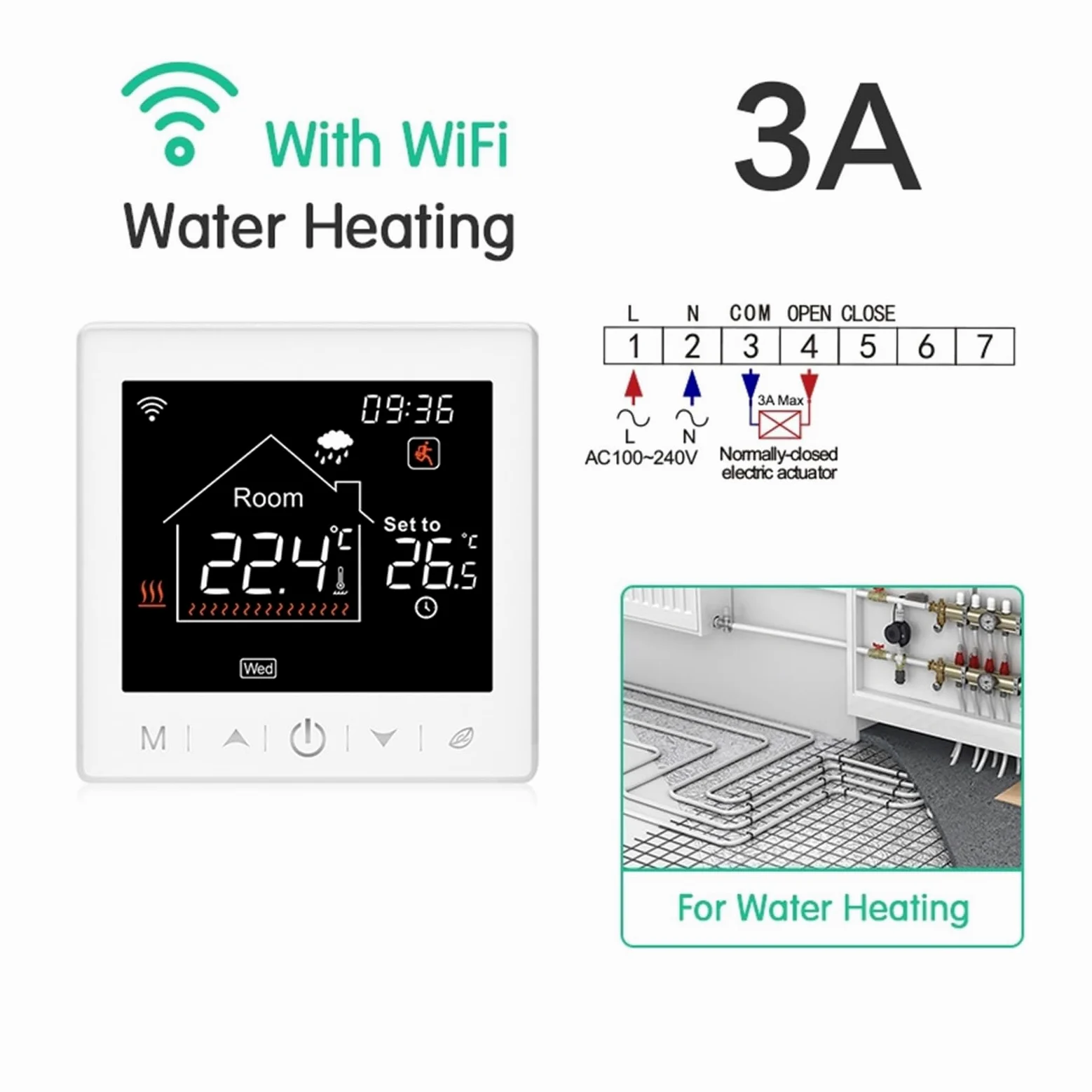 Termostat do ogrzewania podłogowego Programowalny regulator temperatury WiFi elektrycznego ciepłego kotła gazowego Smart Life Work OszczęDza Energię I Koszty Ogrzewania(3A Water White)