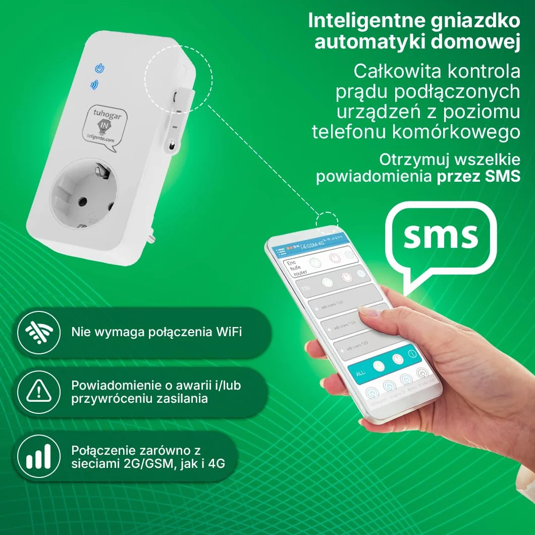 Inteligentne Gniazdko Bez Internetu/WiFi | Wymaga Karty SIM GSM/4G | Z Czujnikiem Temperatury i Zdalnym Sterowaniem przez SMS, Połączenie lub Aplikację | Natychmiastowe Powiadomienie