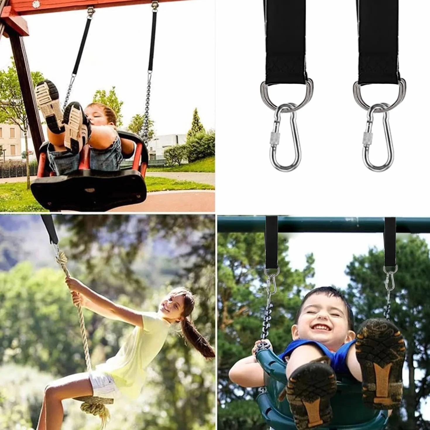 Swing Hanging Kit, 2 sztuki, 30 cm, mocowanie hamaka, mocowanie huśtawki, z 2 karabińczykami do dużych obciążeń i pierścieniami D do huśtawek i hamaków