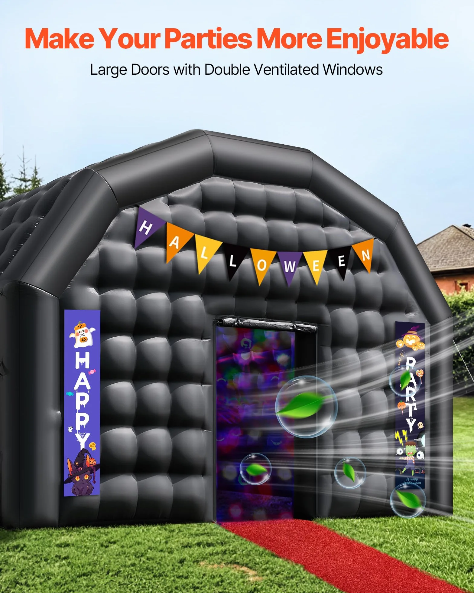 VEVOR Nadmuchiwany namiot imprezowy 9 x 6 x 4 m z dmuchawą 1100 W, czarny
