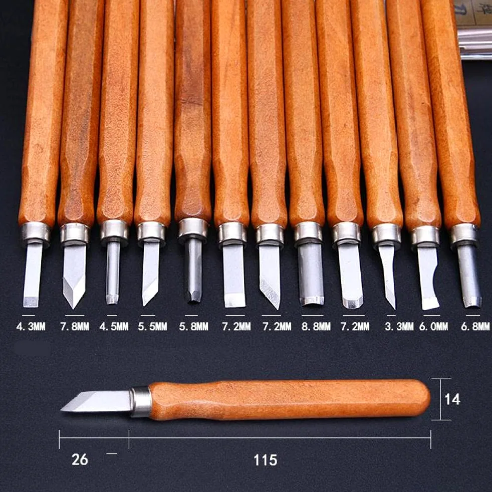 Narzędzia Rzeźbiarskie Dłuta Do Drewna Narzędzia Rzeźbiarskie Dłuto 12 Sztuk Wood Carving Narzędzie Handmade Gumowa Pieczęć Z Szlifierki Zestaw Kamień Rzeźby Drzeworyt Korzeń Rzeźba I Seal Carving Uti