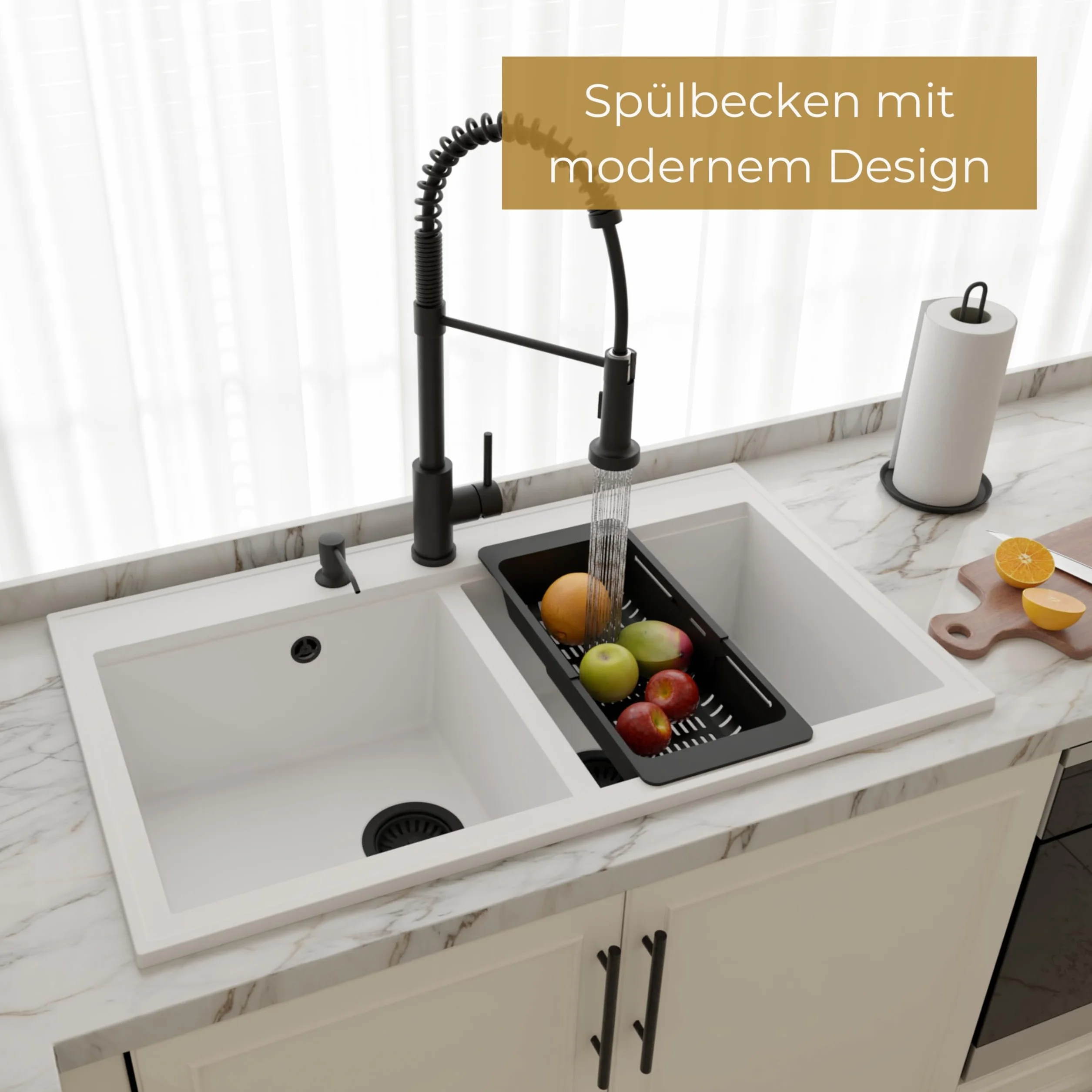 SINK QUALITY podwójny zlew szary z armaturą, zlewozmywak granitowy podwójny 86 x 50 cm, podwójny zlew z syfonem i substancją impregnującą, 2 umywalki zlewozmywak kuchenny od szafki pod umywalkę 85