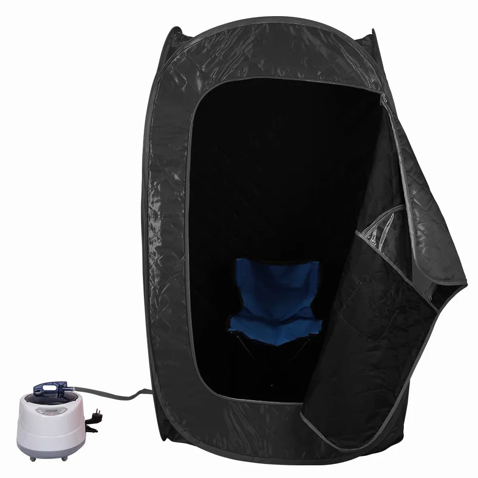 Sauna parowa do domu, mini sauna, przenośna sauna parowa, mobilna sauna parowa, SPA, zdrowa sauna domowa, łaźnia parowa z pilotem zdalnego sterowania (kolor czarny, 80 x 80 x 135 cm)