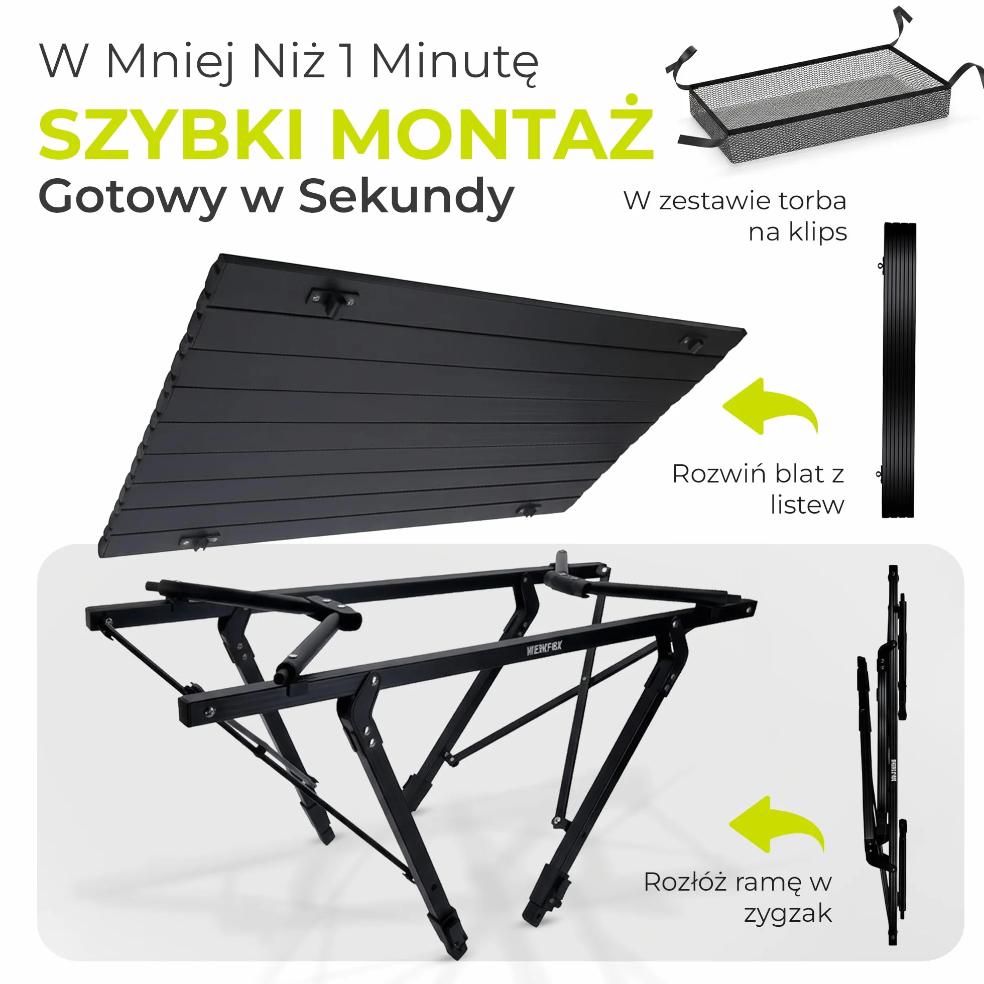 Składany stół kempingowy z regulacją wysokości 90x51 cm 30 kg
