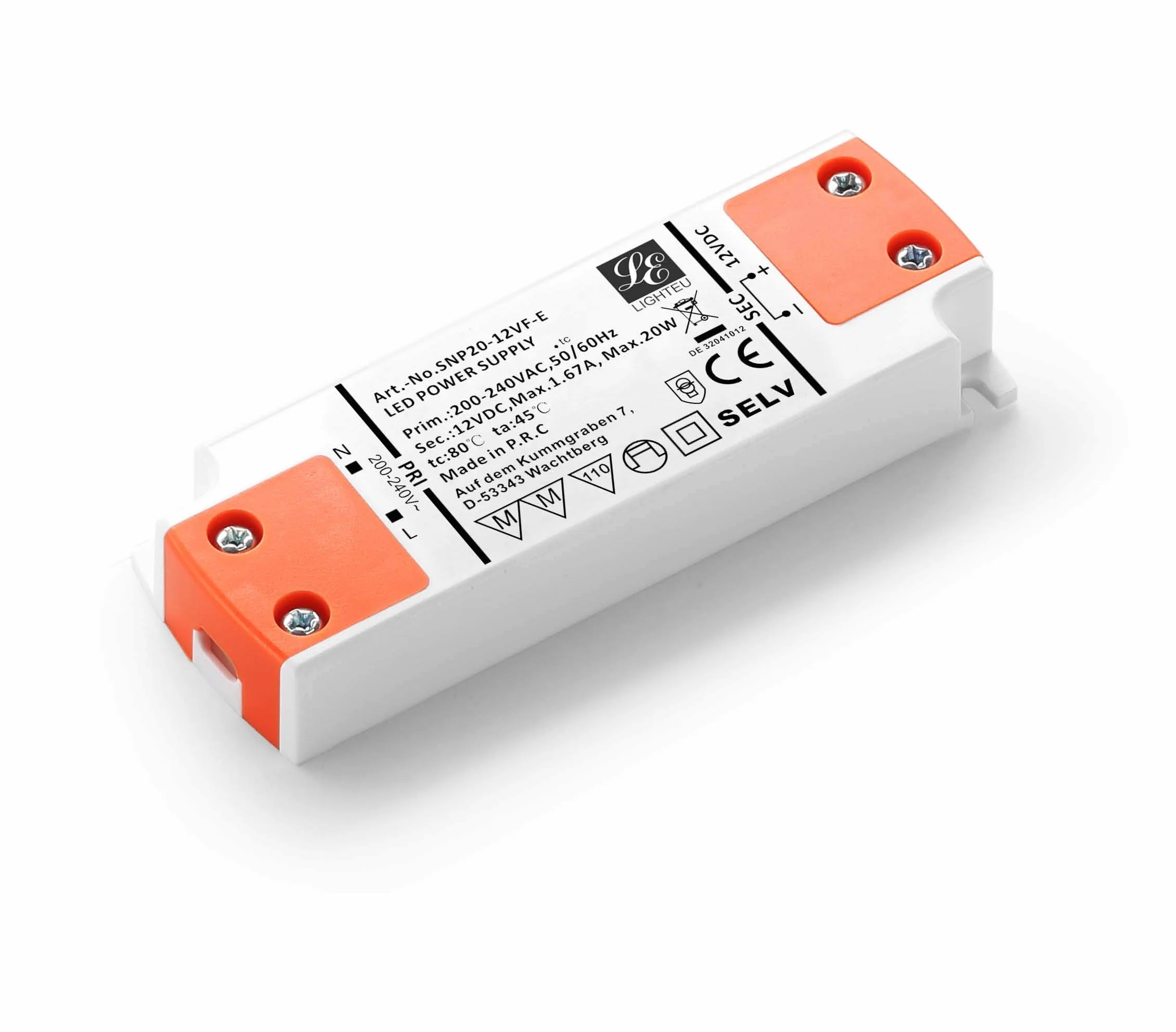 LIGHTEU Zasilacz LED transformatora - 20 W, 12 V DC, 1,67 A - stałe napięcie do taśm LED i żarówek
