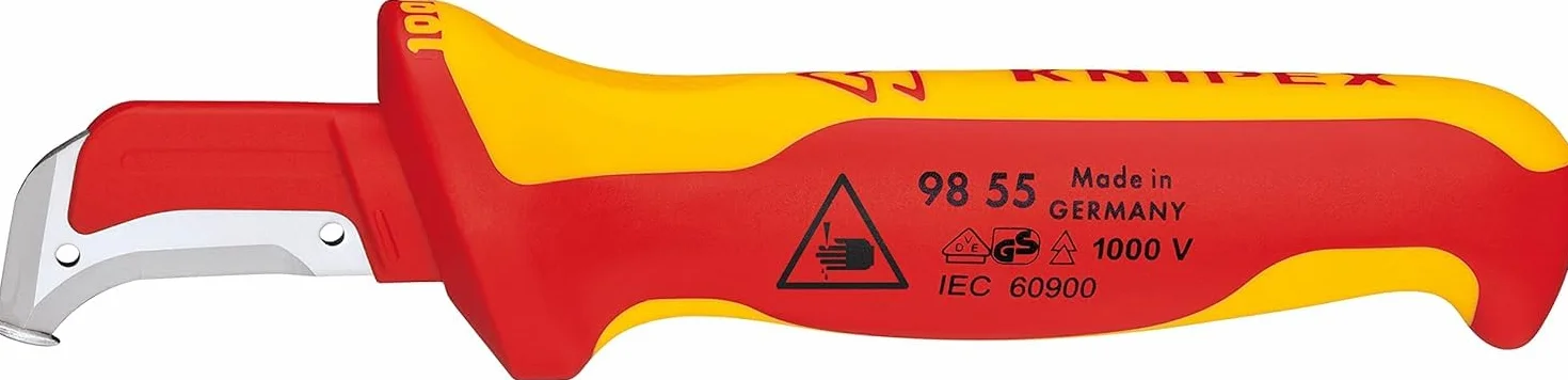 KNIPEX Nóż do ściągania izolacji ze stopką prowadzącą z wielokomponentowymi osłonkami, izolowane wg VDE 180 mm, 98 55