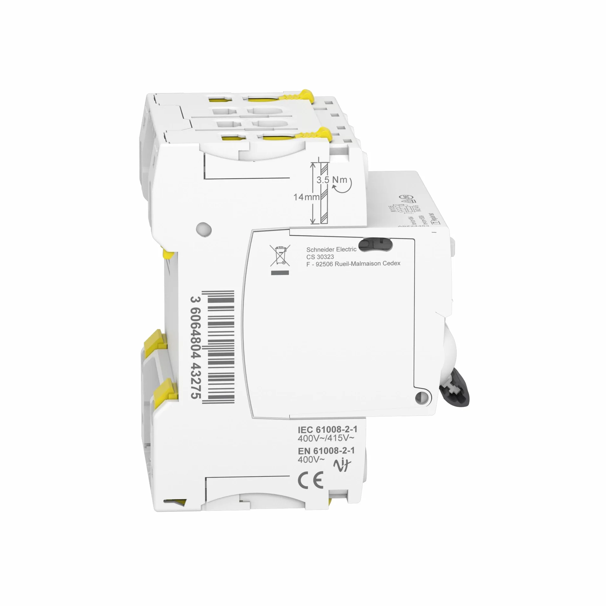 Schneider Electric Wyłącznik ochronny FI Acti9 iID, 4-biegunowy, 63 A, 300 mA, typ A, numer artykułu A9Z24463