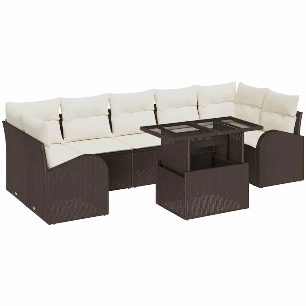 vidaXL Zestaw Sof na Ogród z poduszką 8 pcs Brązowy Rattan poli, Ogród i taras, nowoczesna sofa modułowa, meble ogrodowe, eleganckie siedzenia, zestaw na patio