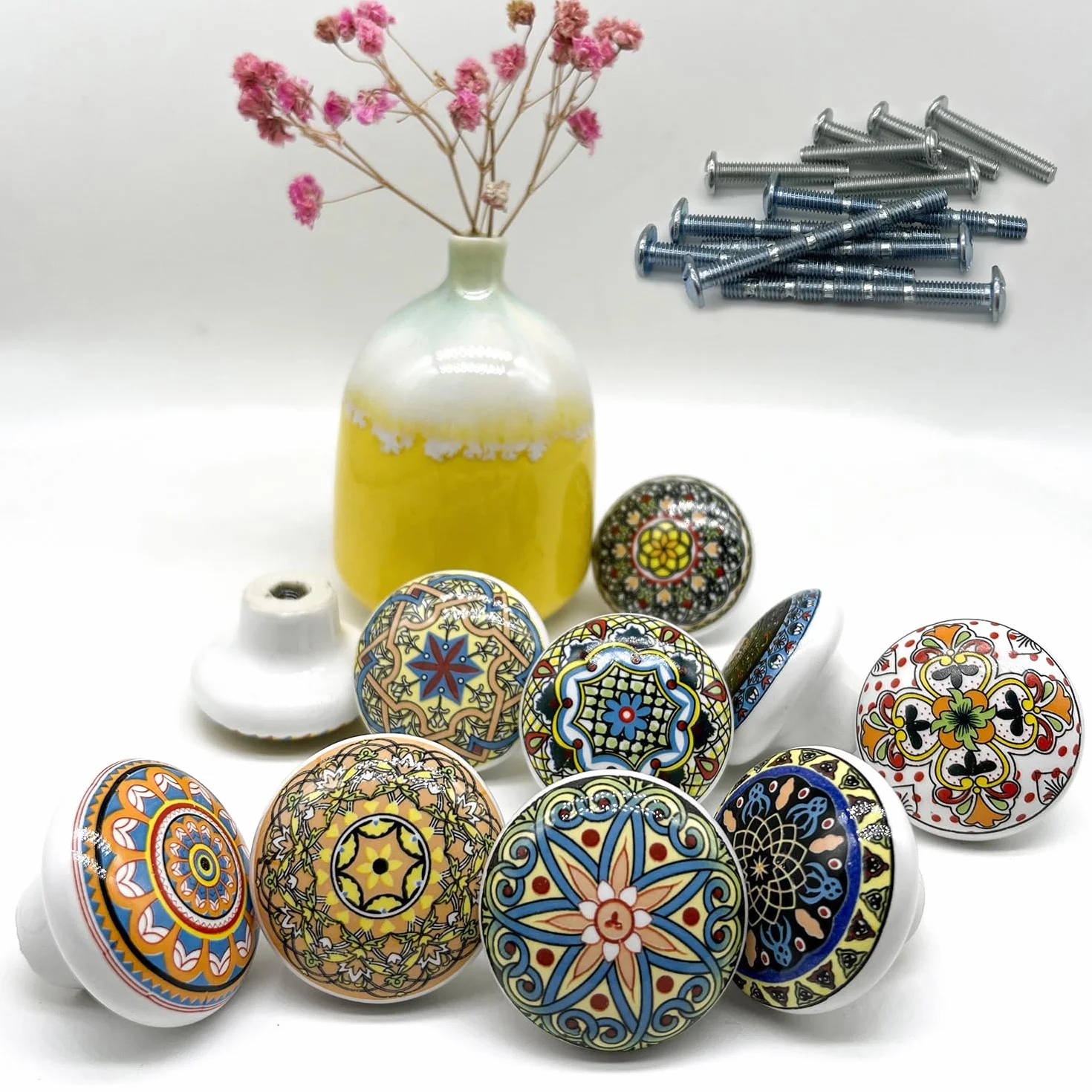 Porcelanowe okrągłe gałki, ceramiczne uchwyty, wykwintne gałki ceramiczne, szafki w stylu boho, komody, szafki, meble do majsterkowania