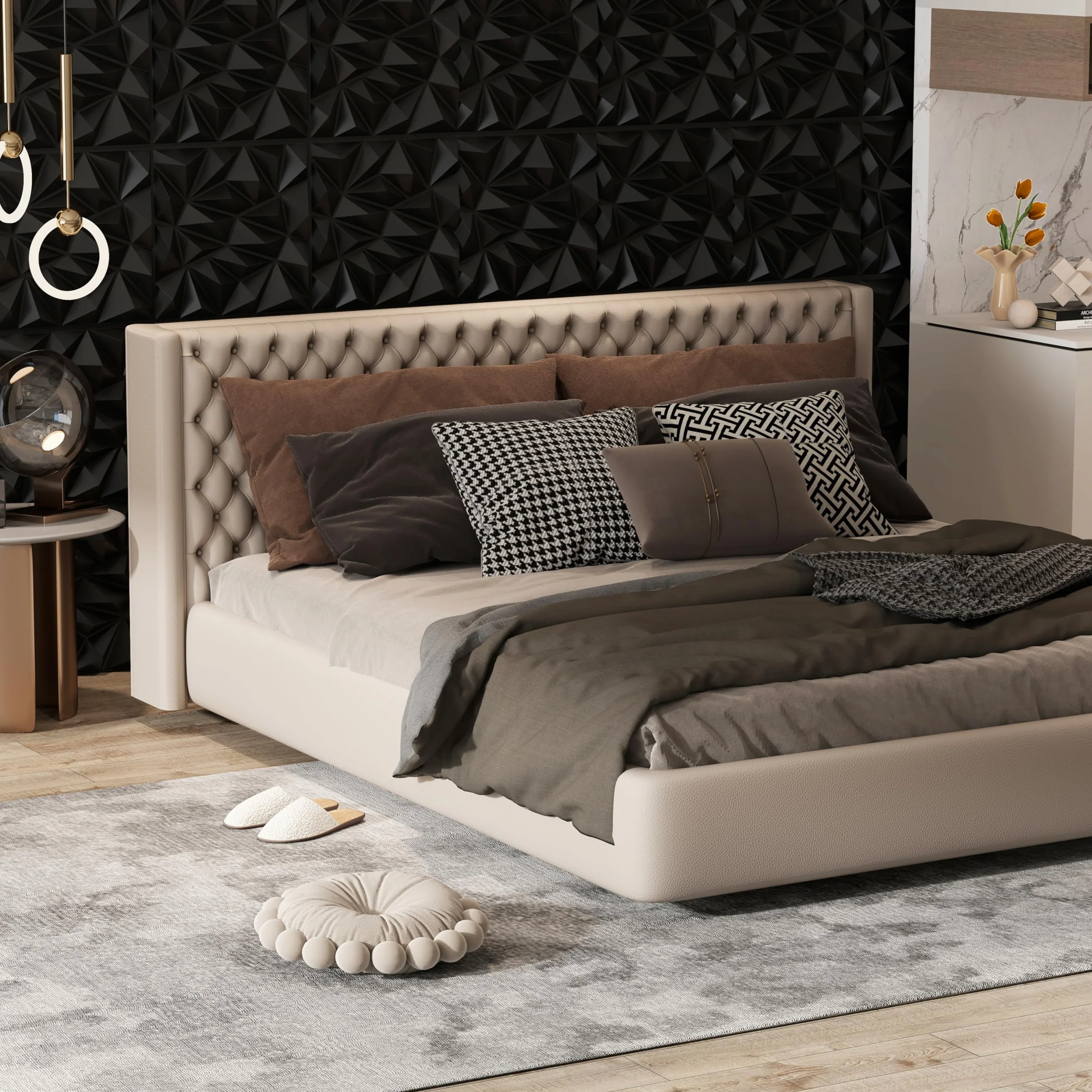 COSTWAY 40 sztuk paneli ściennych 3D, diamentowe, 50 x 50 cm, okładzina ścienna do wnętrz, płyty ścienne, panele sufitowe, PCW, 10 m², do salonu, sypialni (czarne)