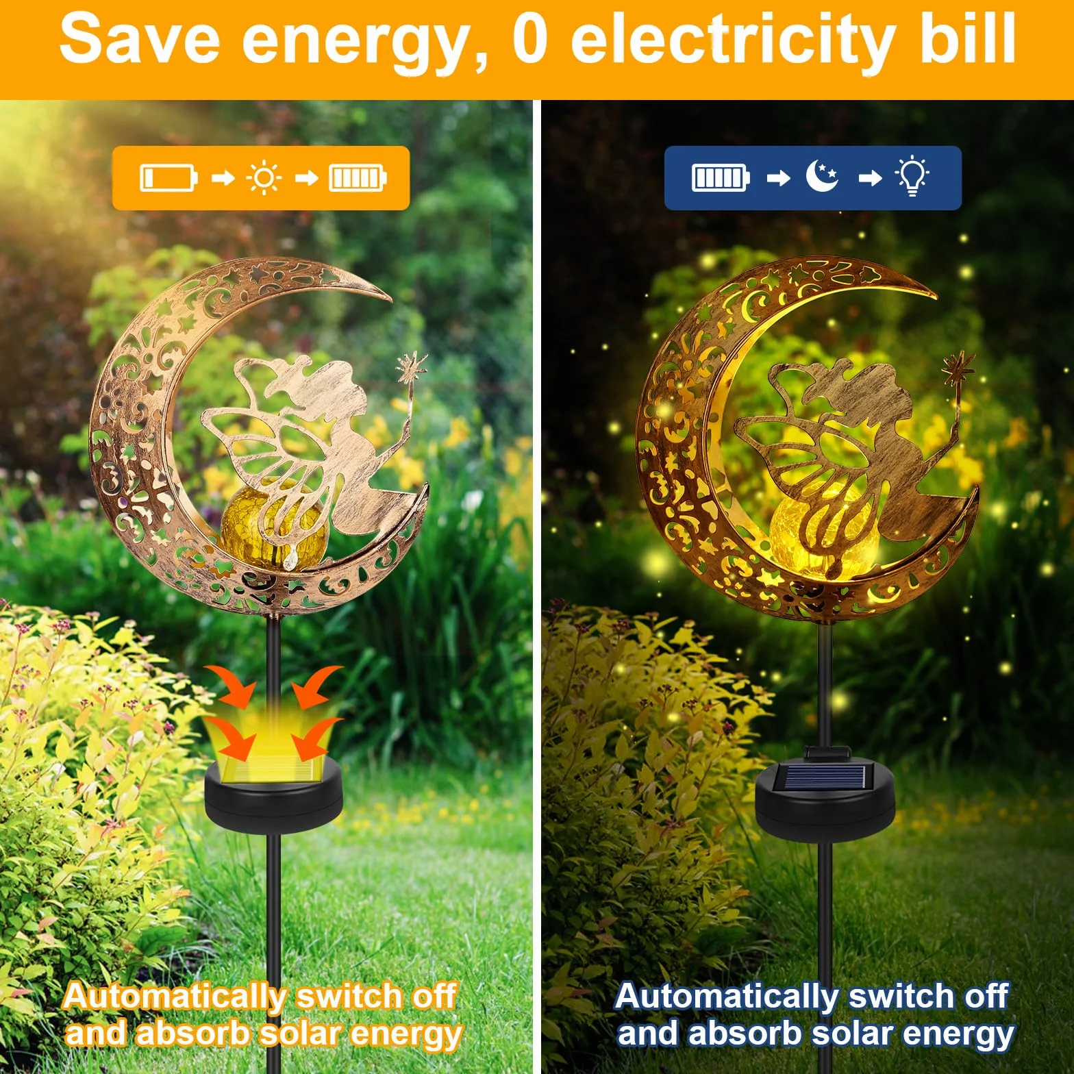 GuKKK Księżycowe lampy solarne do ogrodu, 2 sztuki, do użytku na zewnątrz, dekoracja tarasu, księżycowa wróżka, światło słoneczne, elf/wróżka kwiatowa, wodoszczelna lampa solarna, na taras, balkon,
