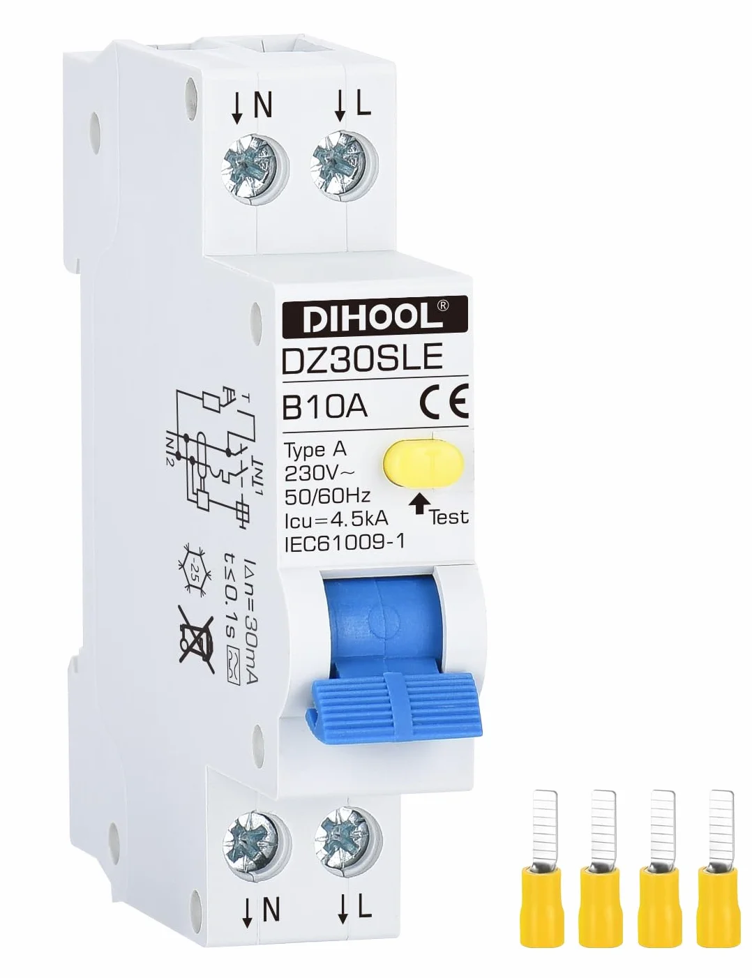 DIHOOL 10A Wyłącznik Różnicowoprądowy RCBO B10A 30mA 0.03 2 Bieguny 18mm Dwukierunkowy