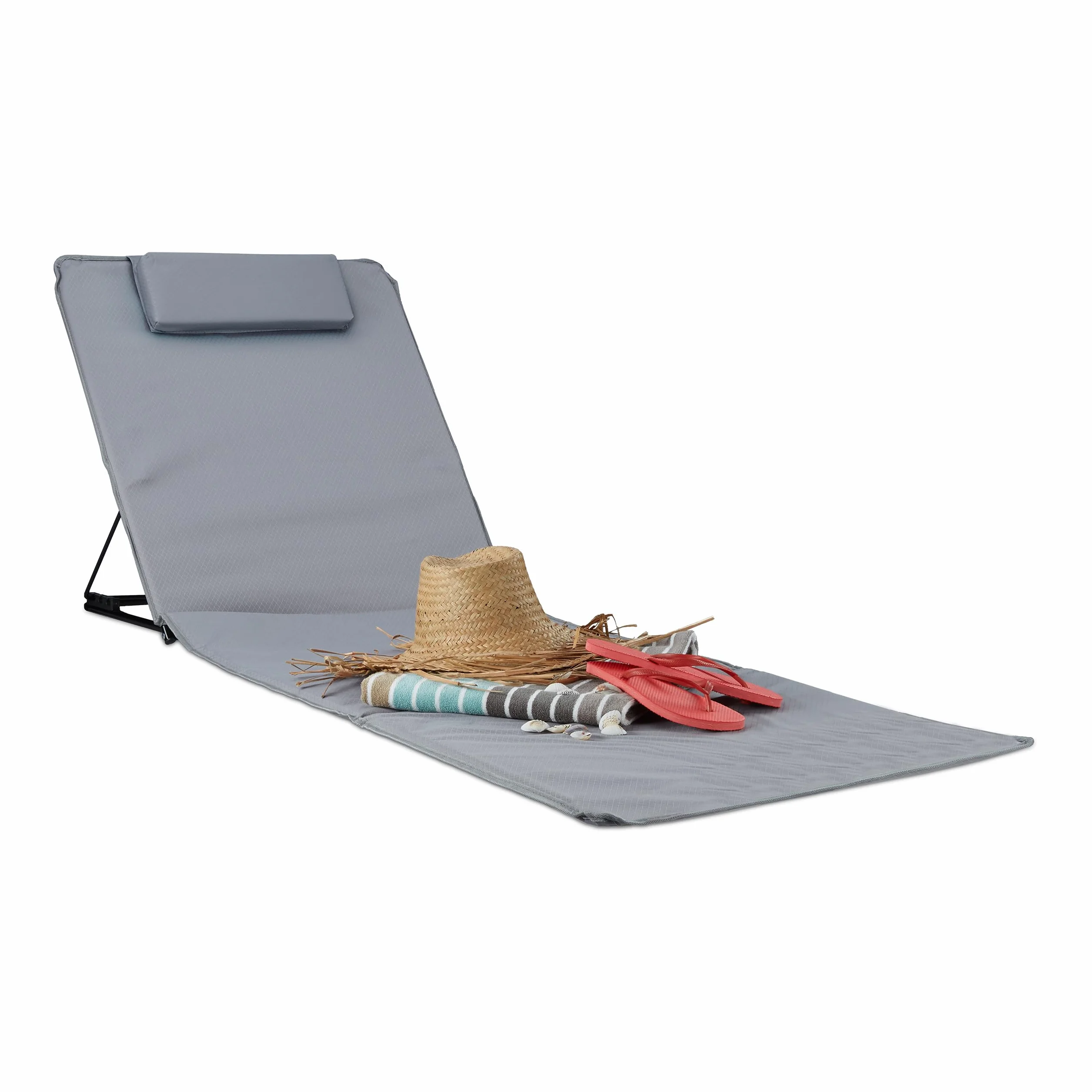 Relaxdays Beach Mat XXL, wyściełany leżak z poduszką, 60x195 cm, szary