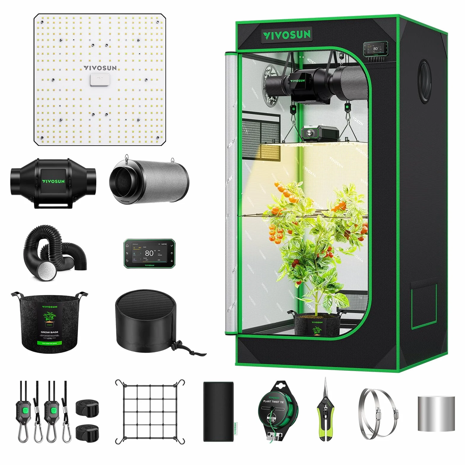 VIVOSUN Inteligentny system namiotów do uprawy roślin 60x60x120 cm, WiFi, automatyczna wentylacja, 100 W LED, GrowHub E42A+