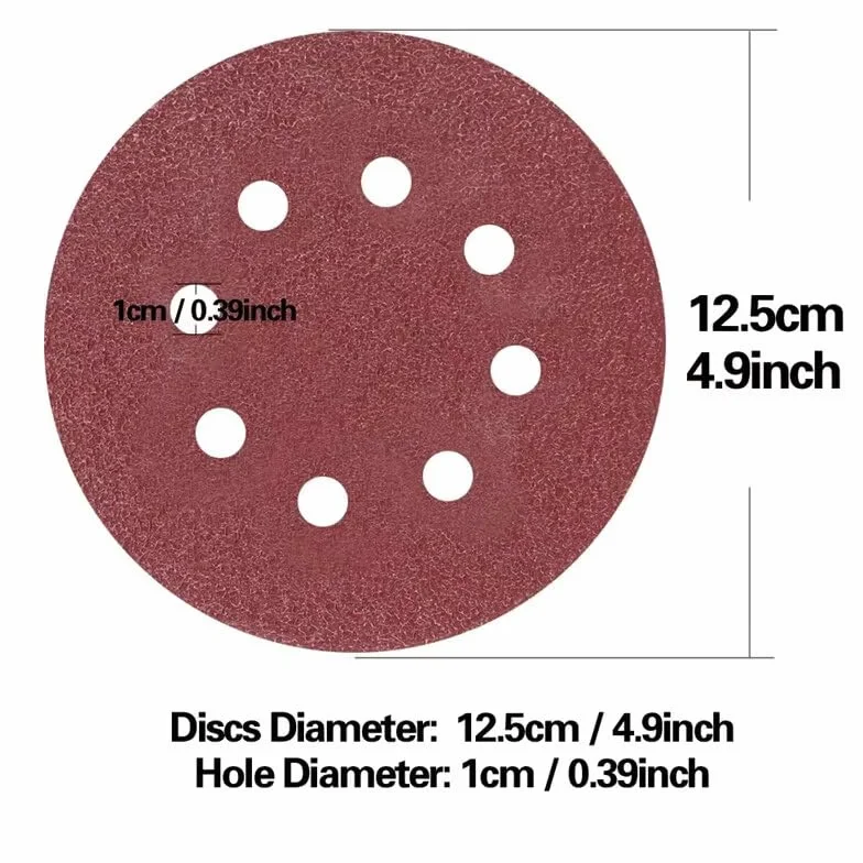 VIDOO Papier Ścierny Okrągły 125mm 5 Cali 8 Otworów Tarcze Szlifierskie na Rzep dla Polerowania Metalu Drewna i Usuwania Rdzy-100Pcs #180