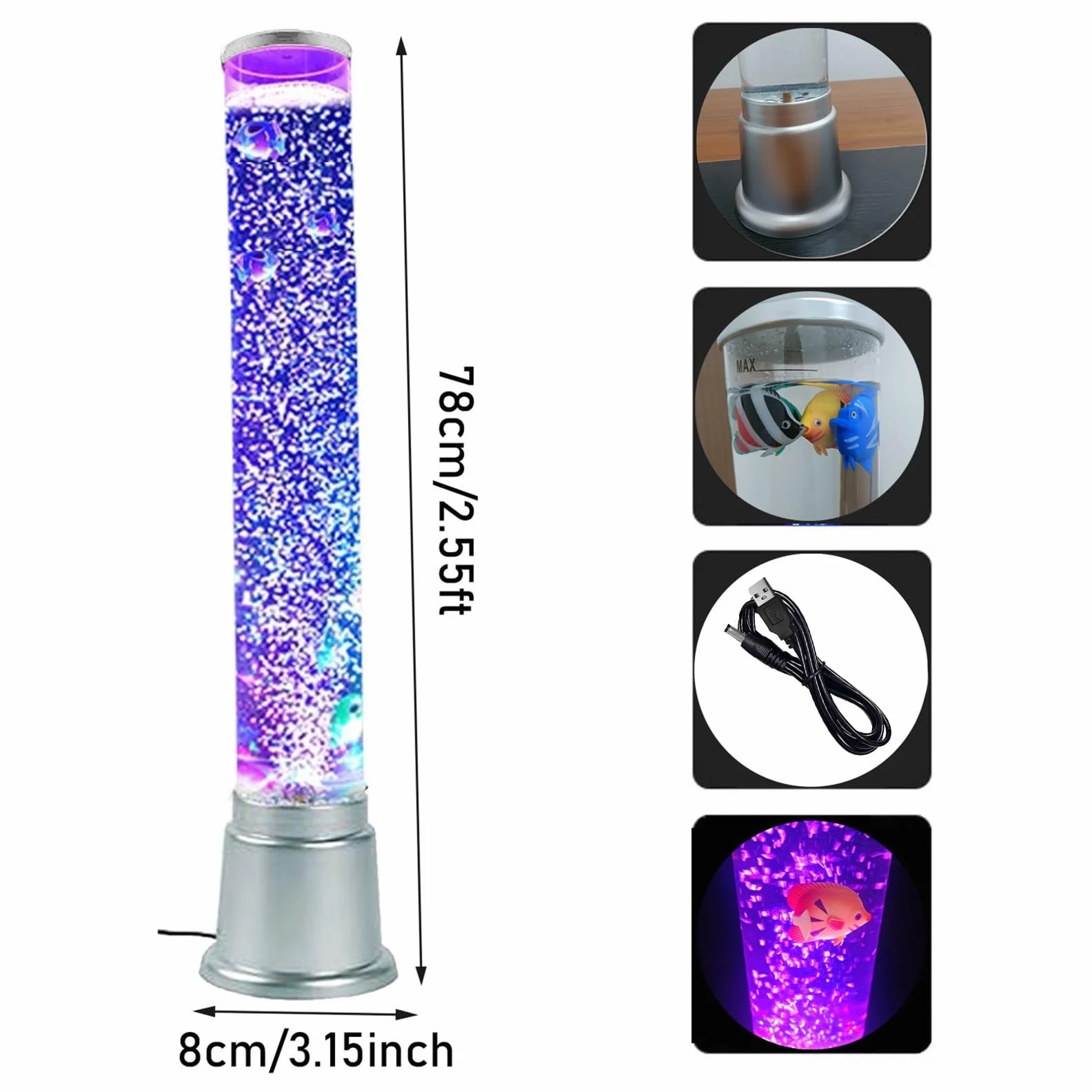 2,5FT Sensoryczna Lampa LED Bubble Fish Tube Podłogowa Lampa Lawowa Z 7 Zmieniającymi Kolor Efektami Świetlnymi Akwarium Lampka Nocna I Prezent Dla Autyzmu