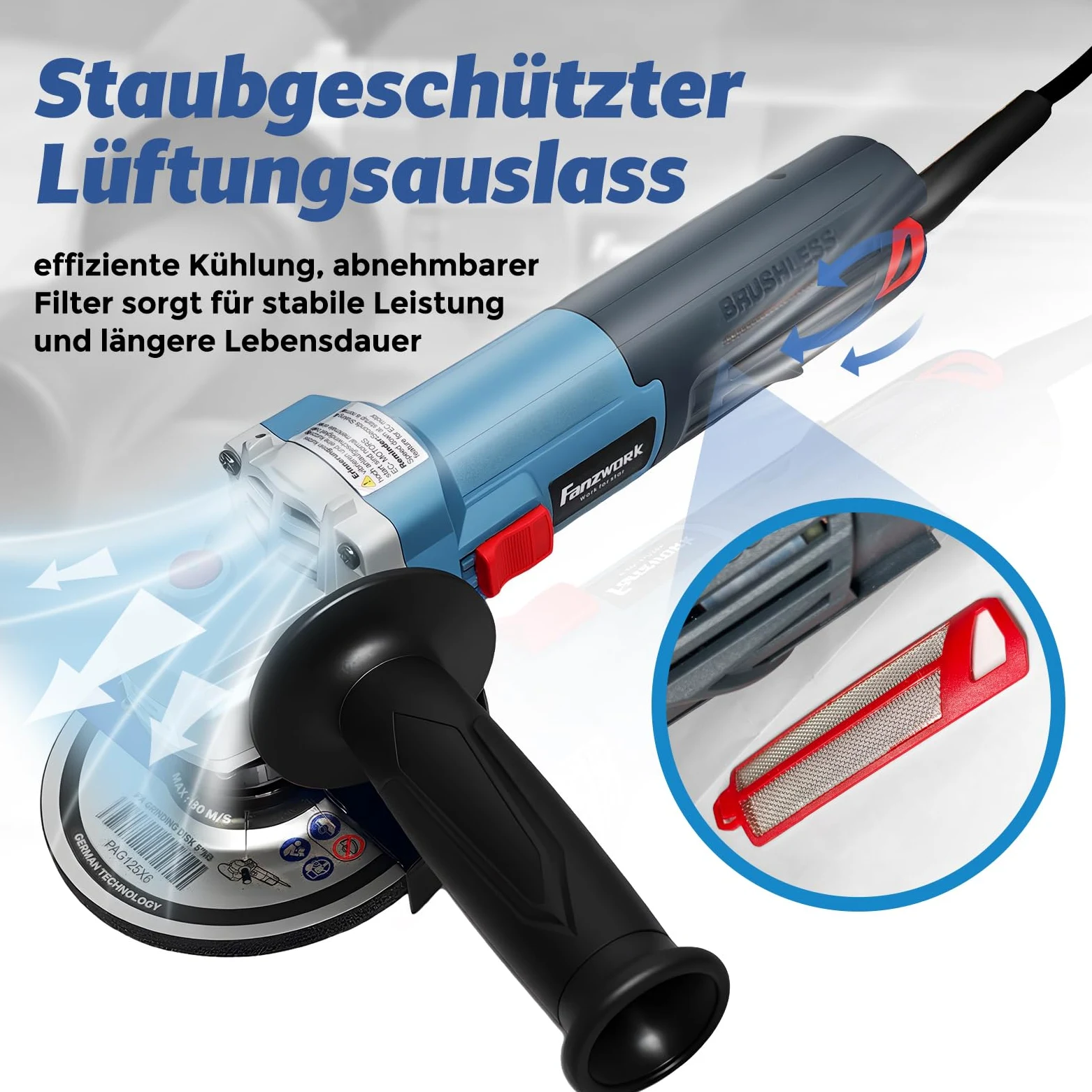 FANZTOOL Szlifierka kątowa bezszczotkowa 2100 W 125 mm z walizką