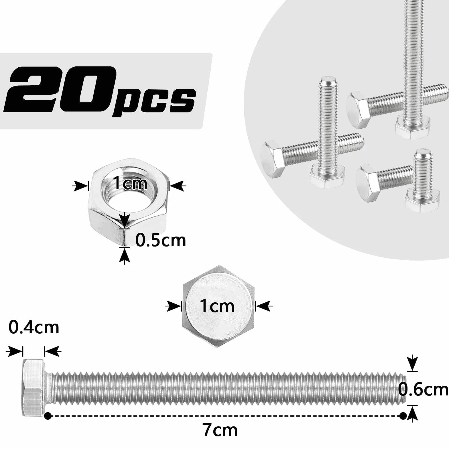 SWTYExt Śruby z łbem sześciokątnym M6 x 70 mm, śruby i nakrętka sześciokątna, zestaw DIN 933 / ISO 4017, śruby ze stali szlachetnej A2 V2A, śruby sześciokątne, gwint zewnętrzny śruby maszynowe (20