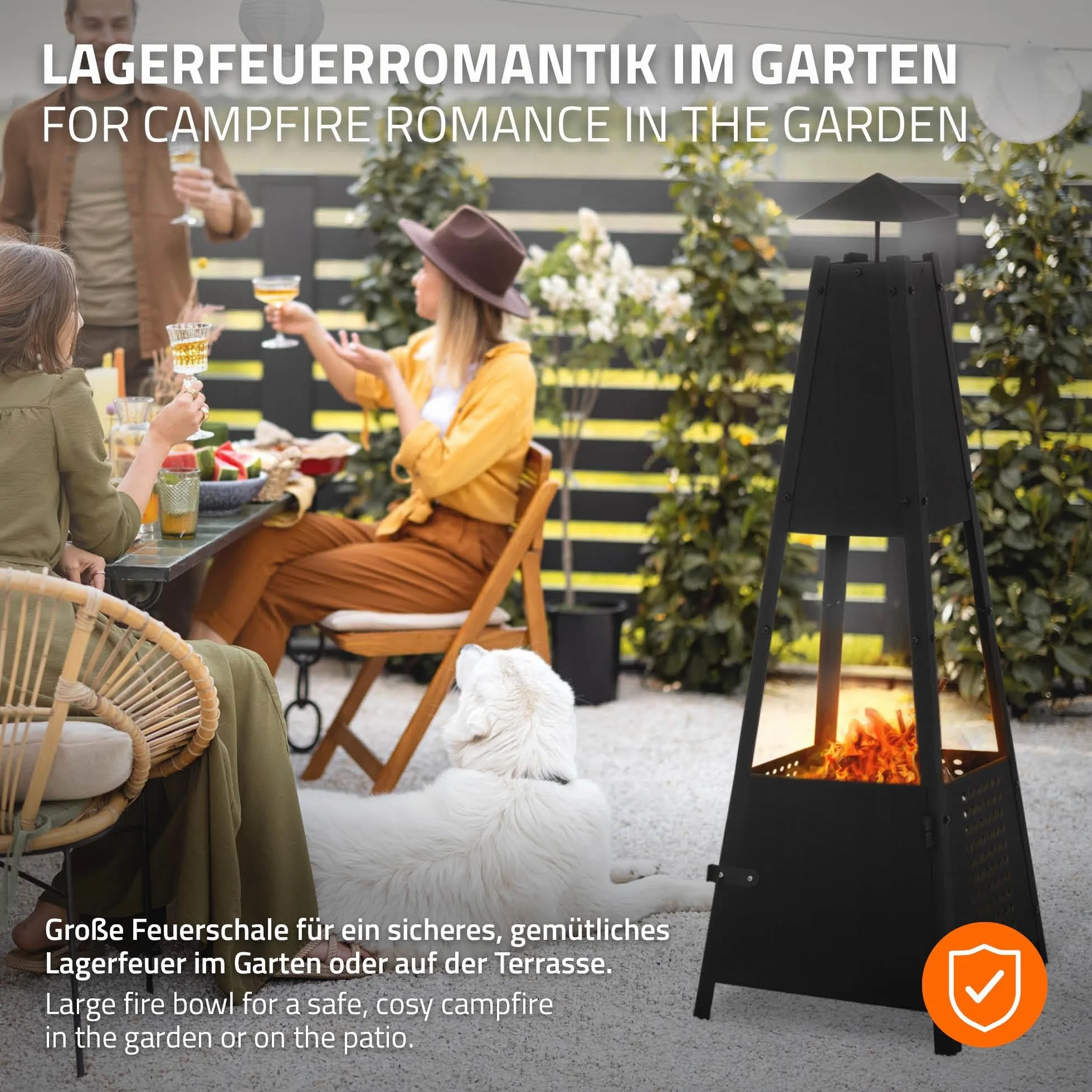 ML-Design Piramida Kominek Ogrodowy Z Kominem Wykonany Z Metalu W Kolorze Czarnym Wysokosc 100 Cm, Odporny Na Warunki Atmosferyczne Piec Ogrodowy/kominek Na Patio Jako Misa Ogniowa Lub Kosz Na Ognisko
