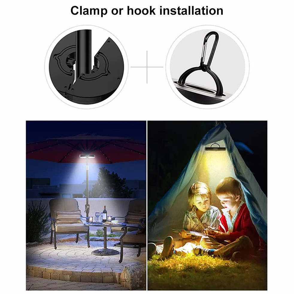 48 LED oświetlenie parasola przeciwsłonecznego na zewnątrz, 450 lumenów, z 3 trybami ładowania USB lampa do ogrodu, na plażę, imprezę, kemping, oświetlenie parasolowe solarne