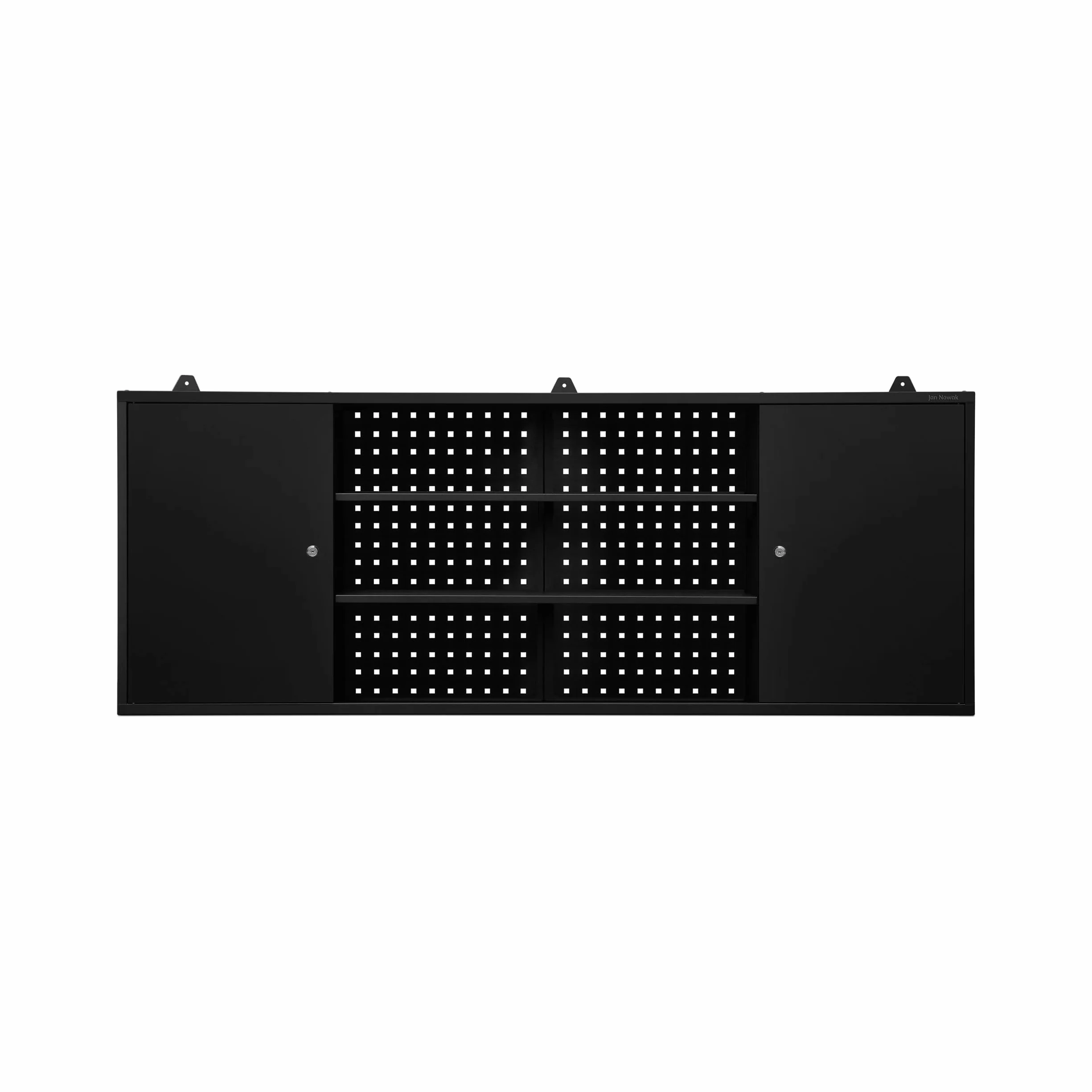 Jan Nowak Szafka do Warsztatu Wisząca Metalowa LEO | Perforowana Scianka 2 Zamykane Szafki Pojemne Półki na Narzędzia | 160 cm x 60 cm x 20 cm (Czarna)