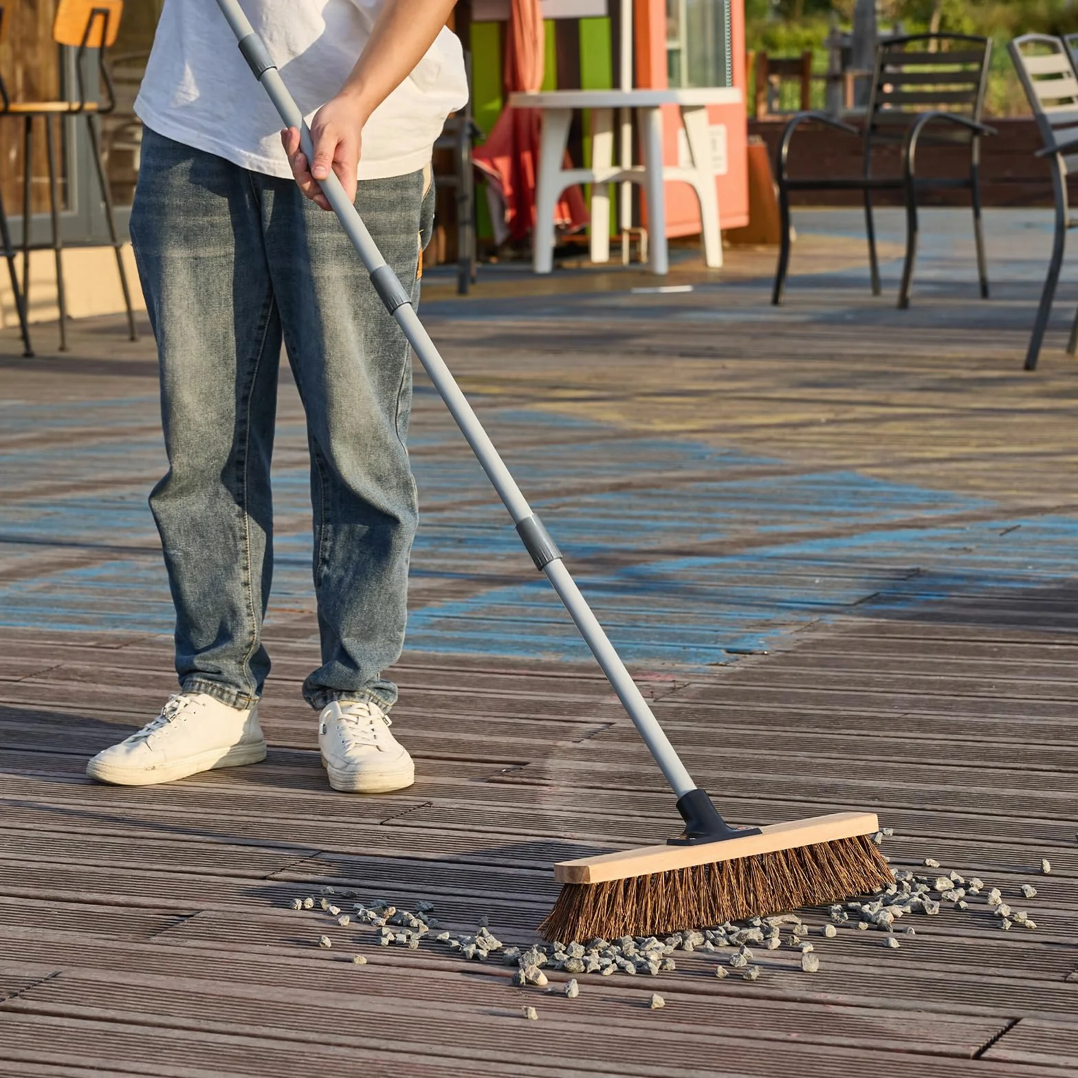 Mitclear 40cm Miotła Ogrodowa Heavy Duty z Długim Uchwytem(160cm), Miotła Ciężka, Miotła Pchana na Zewnątrz, Sztywna Szczotka z Naturalnym Włosiem Bassine, do Tarasów, Podjazdów, Garaży, Ogrodów
