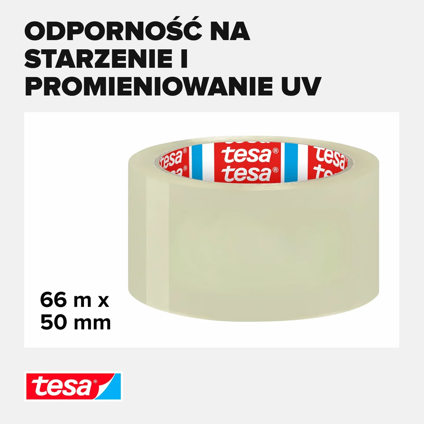 tesapack STRONG RECYCLED - taśma pakowa z 100% tworzywa z recyklingu, do paczek średniej wagi, odporna na UV i starzenie, przezroczysta, 66 m x 50 mm
