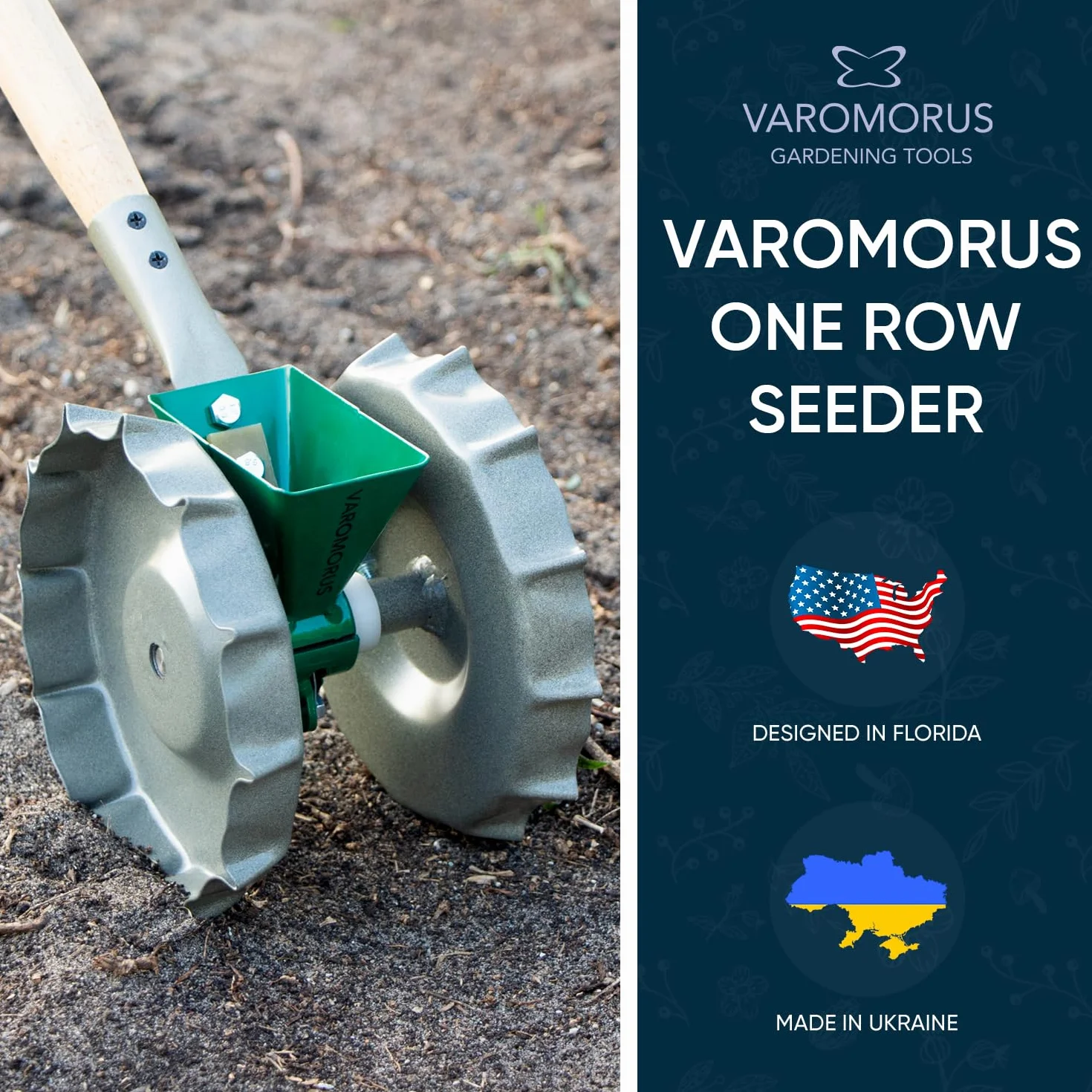 Varomorus Precyzyjny siewnik: Trwała metalowa donica na warzywa do wydajnego siewu ogrodowego - idealna do zieleni, buraków, marchwi, cebuli, do ogrodów, szklarni, otwartych pól, z uchwytem