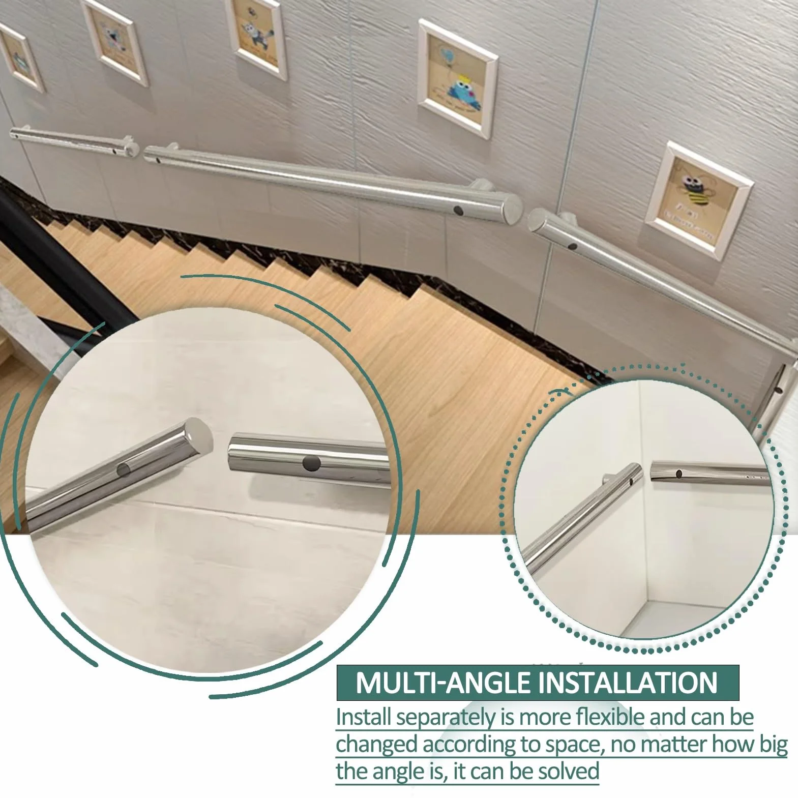 Wsporniki schodów ze stali nierdzewnej – wspornik balustrady wewnętrznej/zewnętrznej antypoślizgowy uchwyt 350 cm bezpieczeństwo na schodach mocna konstrukcja montażu ściennego
