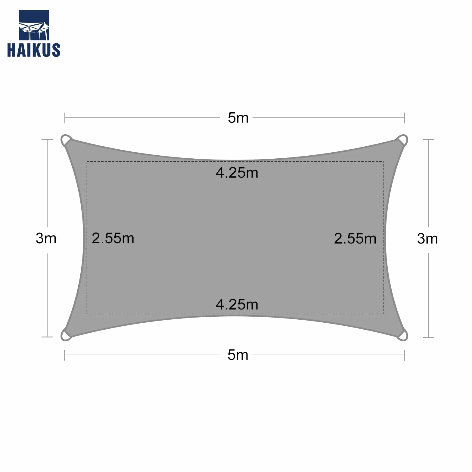 HAIKUS Prostokątny żagiel przeciwsłoneczny 3x5 m HDPE 185g/㎡ ochrona UV