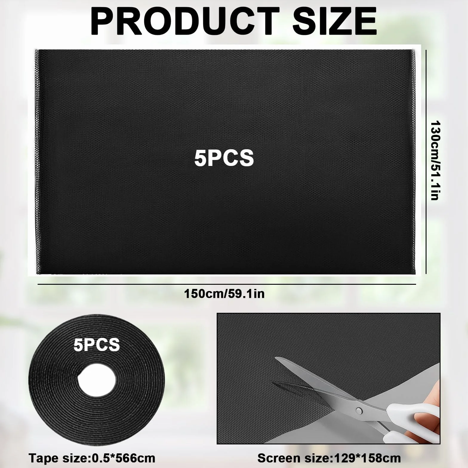 Moskitiery do okien samoprzylepne 130x150 cm czarna siatka przeciw owadom 5 sztuk