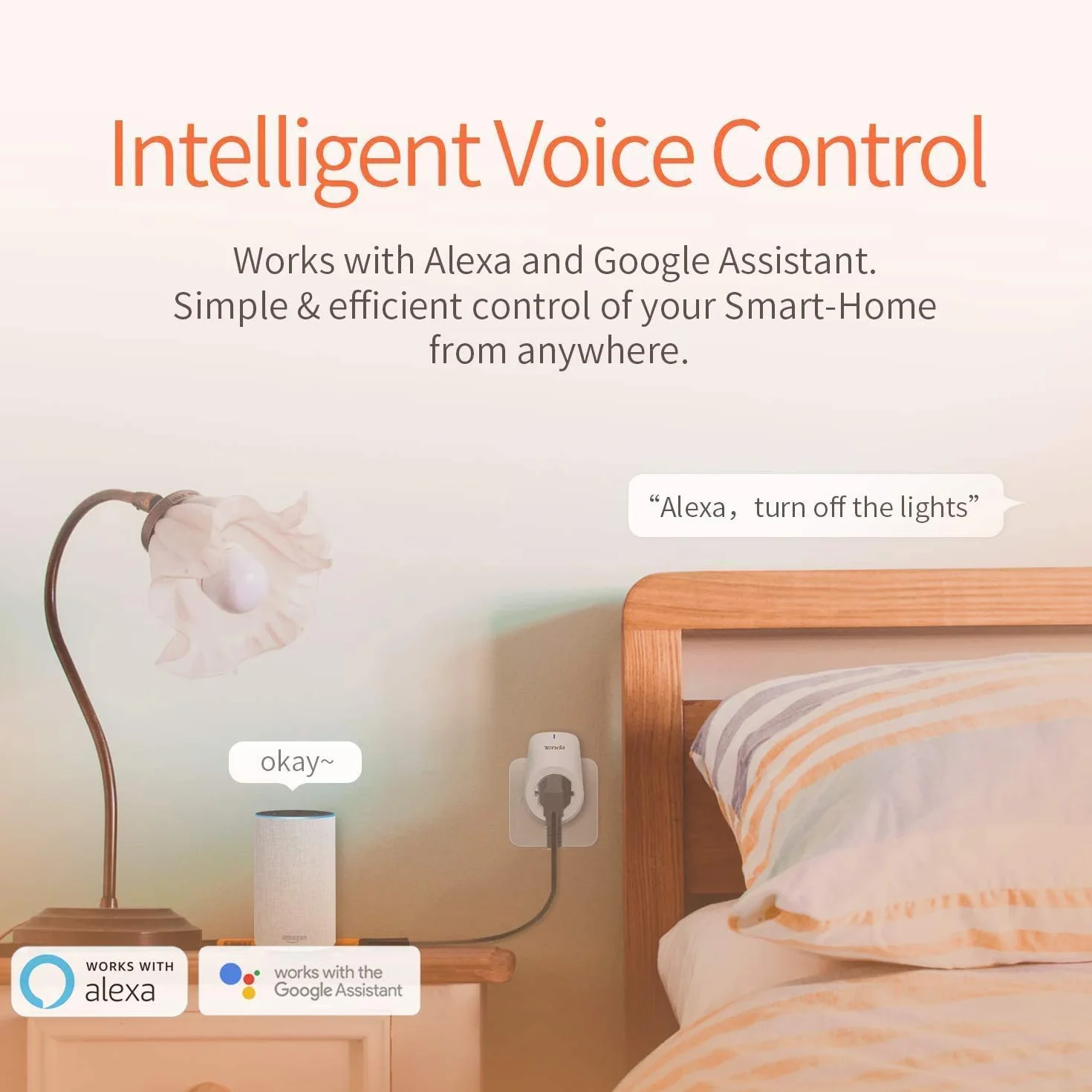 Tenda Gniazdo Wi-Fi, Smart Home WiFi, zdalne sterowanie, sterowanie czasem, sterowanie głosem, współpracuje z Alexa, Google Home, białe (SP3)