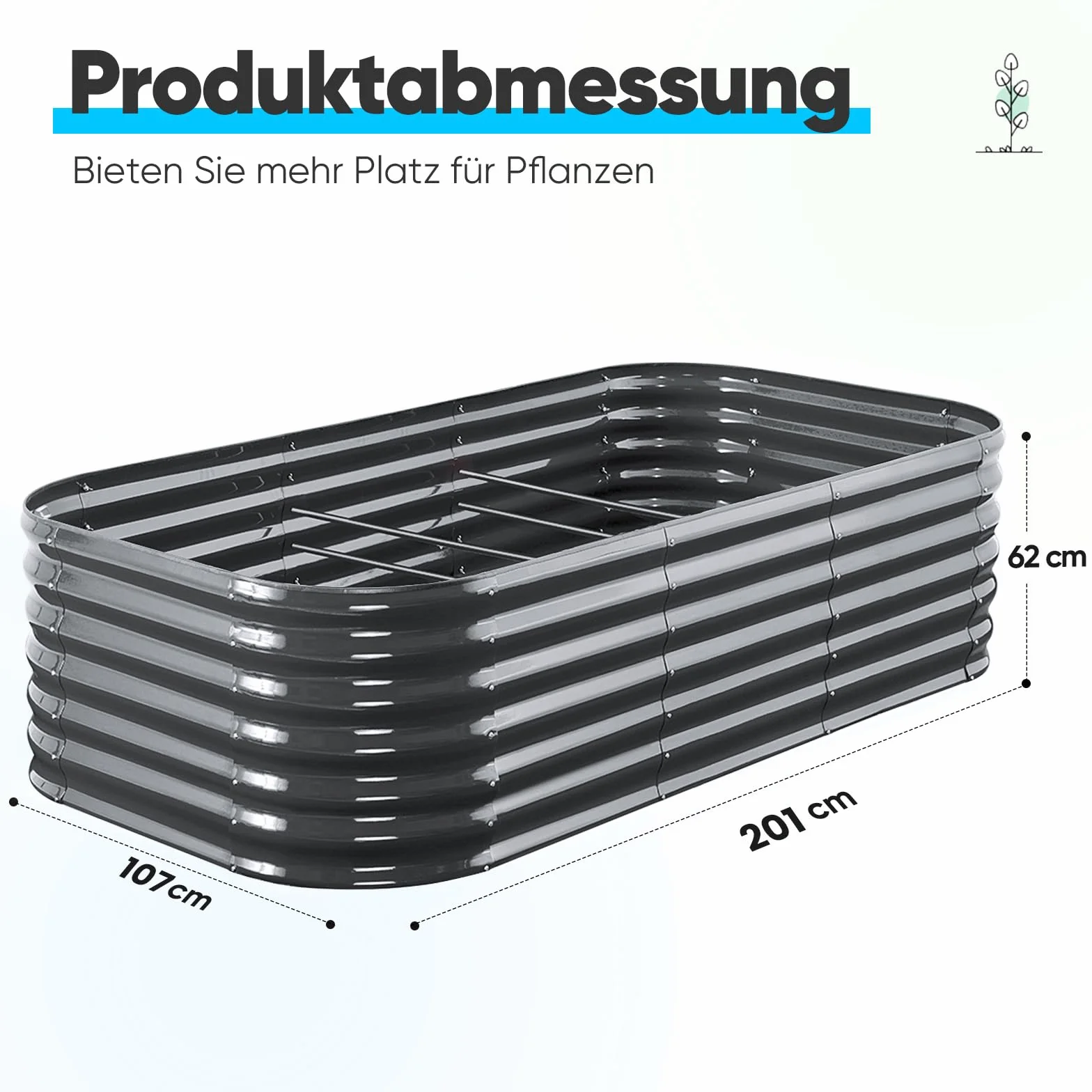 Quictent Podwyższona grządka metalowa 201x107x62 cm inspekt bez dna skrzynka na rośliny