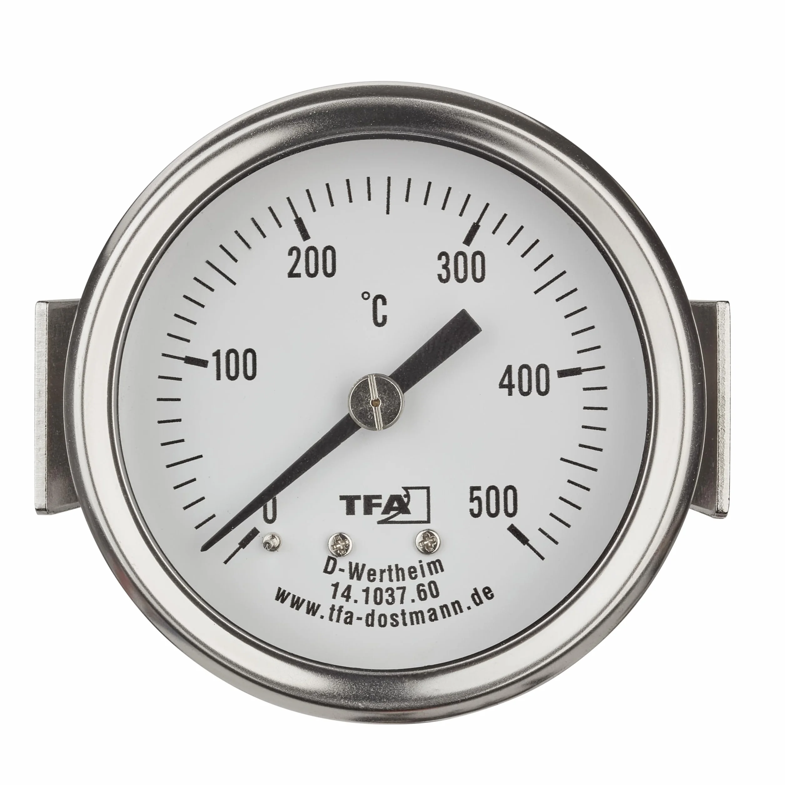TFA Dostmann Analogowy termometr ze stali nierdzewnej do 500°C, 14.1037, nadaje się do pieca do pizzy, pieca kamiennego, pieca na drewno lub grilla/wędzarni, z czujnikiem kabla, częścią zamienną lub