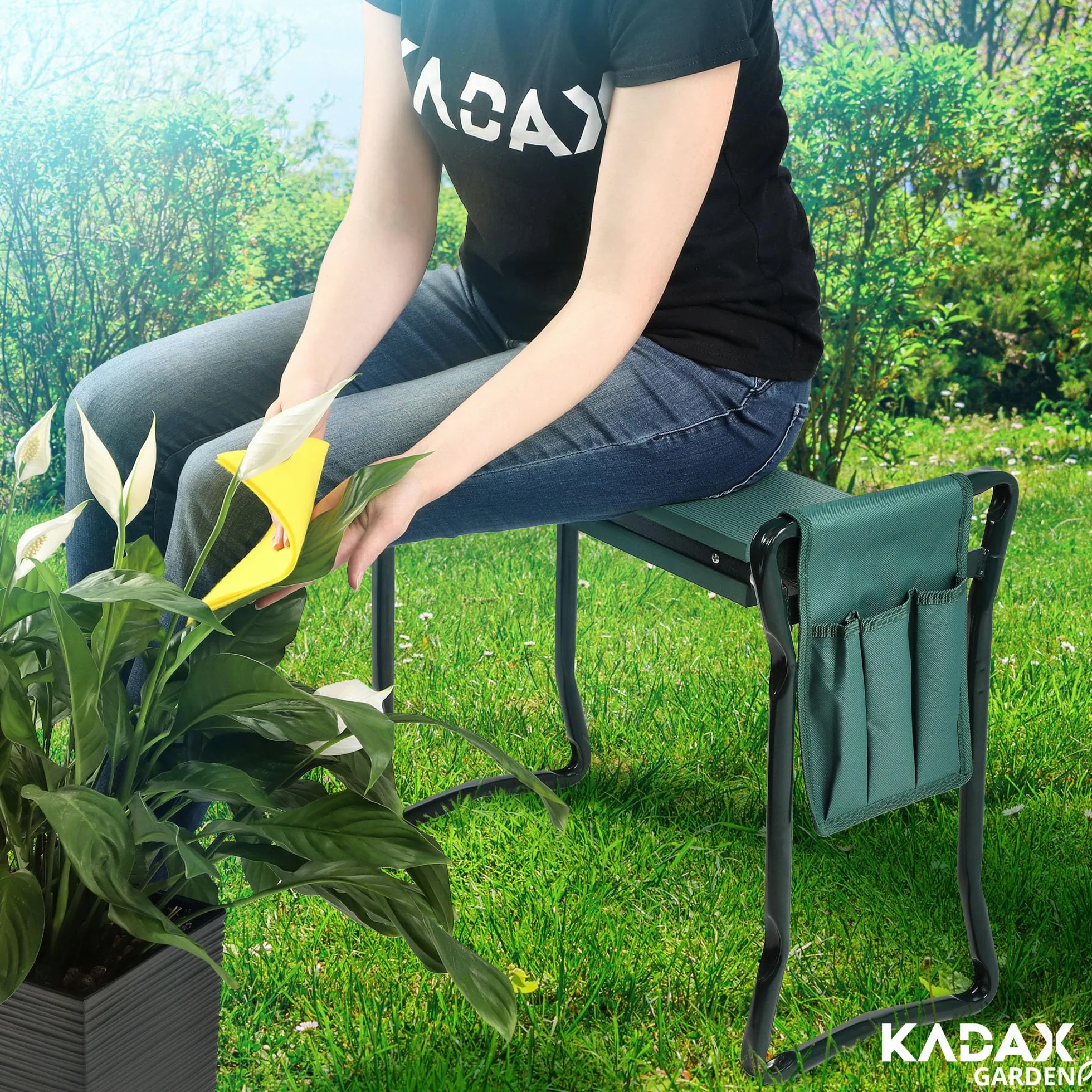 KADAX Składany Taboret Ogrodowy z Poduszką Piankową 59,5 x 49 x 27,5 cm Zielony
