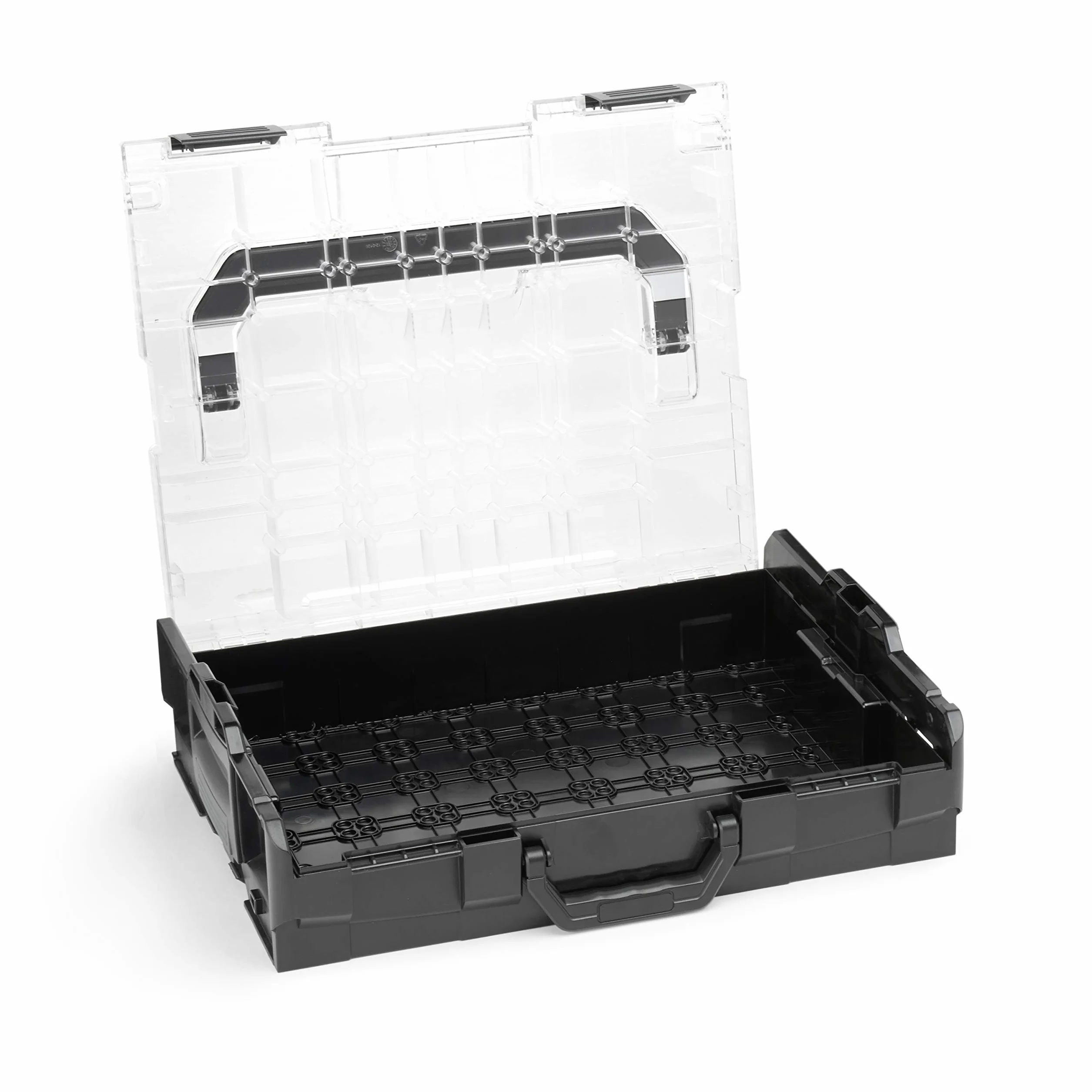 Sortimo Bosch L-BOXX 102 walizka narzędziowa z tworzywa sztucznego, czarna, pokrywka, z zestawem pudełek do sortowania małych części, idealny system przechowywania śrub