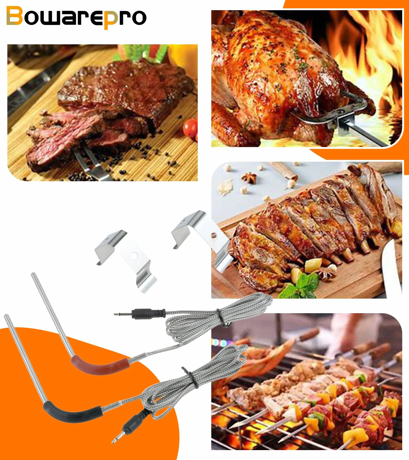 Sonda zapasowa do grilla, kompatybilna z Weber Igrill 2, Igrill Mini Igrill, 3 termometry, sonda do grillowania mięsa, zestaw wymiennych czujników, zakres temperatur od -50°C do 380°C
