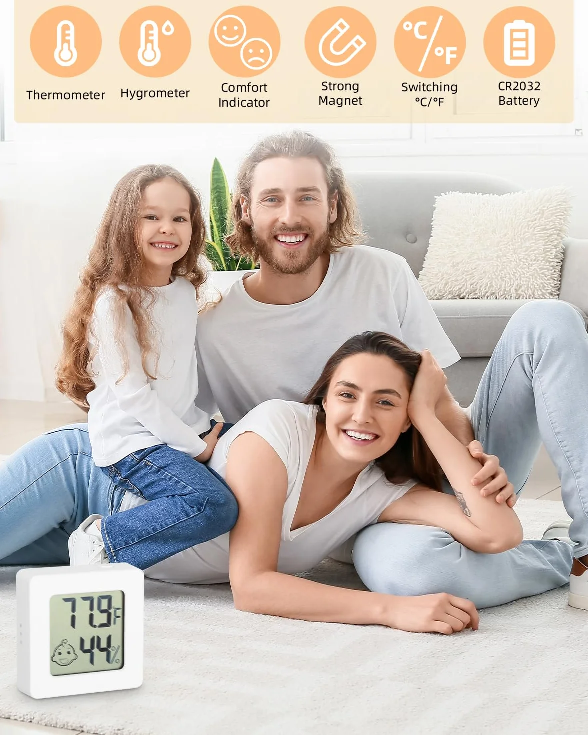 Cyfrowy Termo-Higrometr Wewnętrzny 6-Częściowy Mini Termometr Wilgotnościomierz Biały