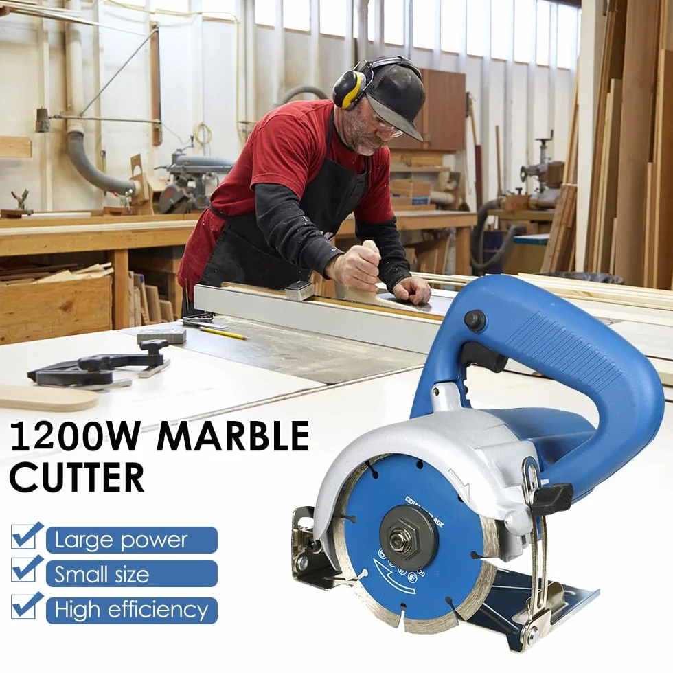 Hancaner piła do cięcia kamienia na sucho, 1200 W, w zestawie tarcza tnąca o wysokiej wytrzymałości Ø 105 mm, 12000 obr./min i cięcie fazowe 0-45 stopni, marmur, płytki, ceramika, drewno, PCW