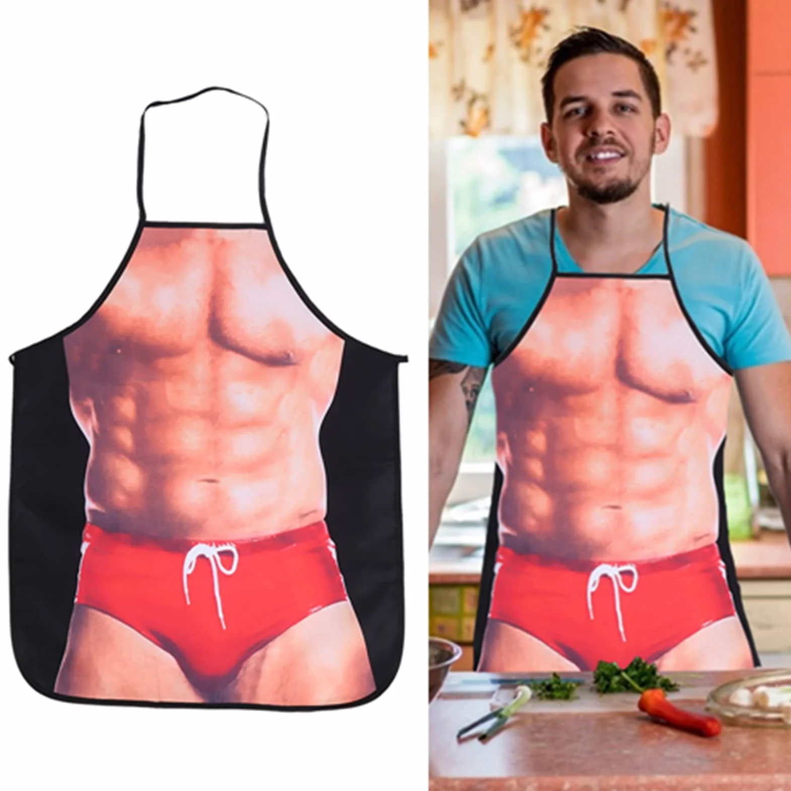 Śmieszne Seksowne Bikini Fartuch 3D Wodoodporny Kuchenny dla Par Siłacz w Bikini