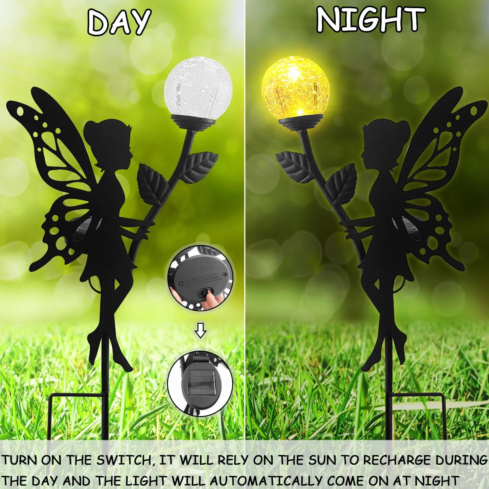 Zestaw 2 zewnętrznych lamp solarnych do ogrodu, do użytku na zewnątrz, wodoszczelne lampy ogrodowe, wróżka LED, szklana kula dekoracyjna trawnik