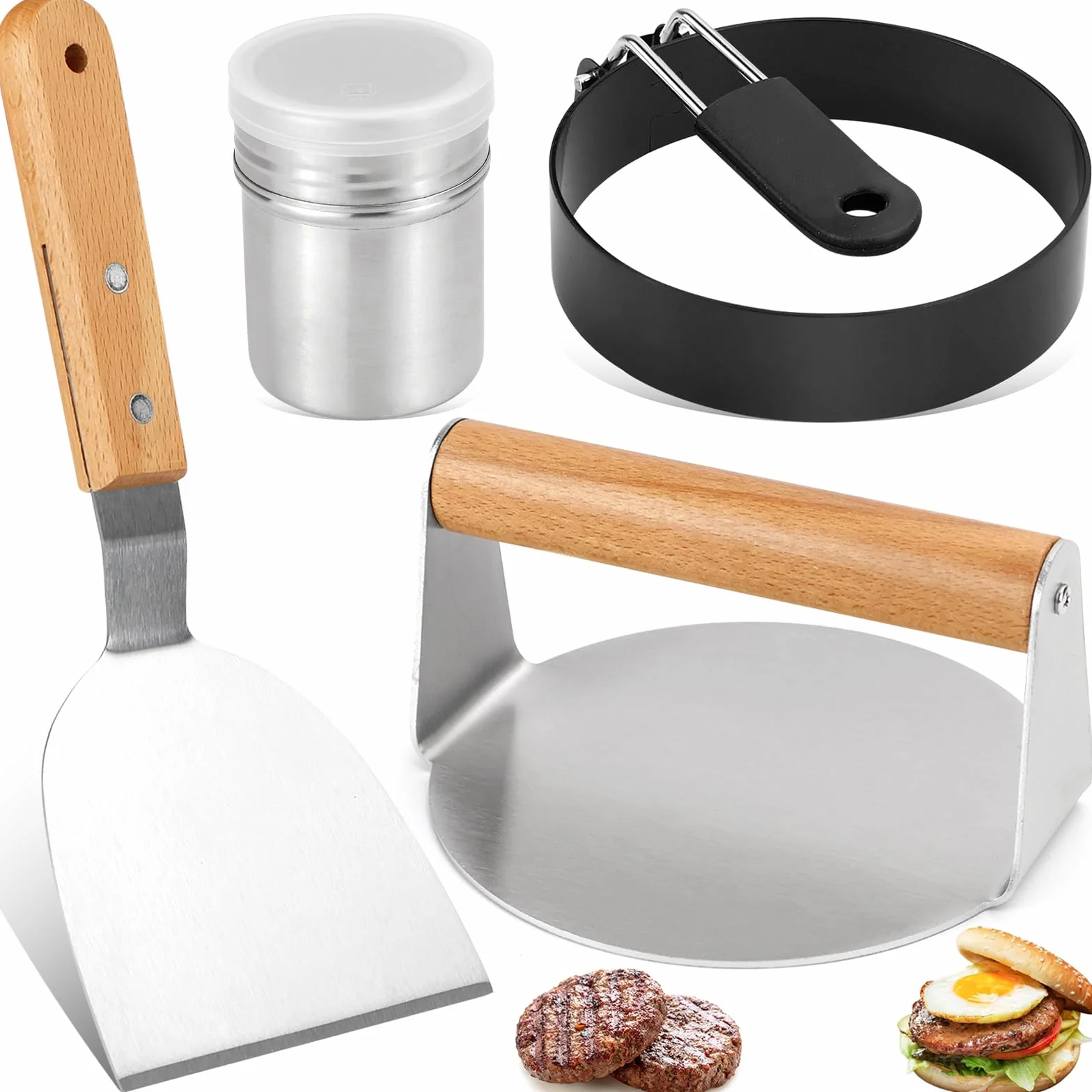 Zestaw do robienia burgerów prasa ze stali nierdzewnej 14 cm szpatułka formierka do jajek szczypce
