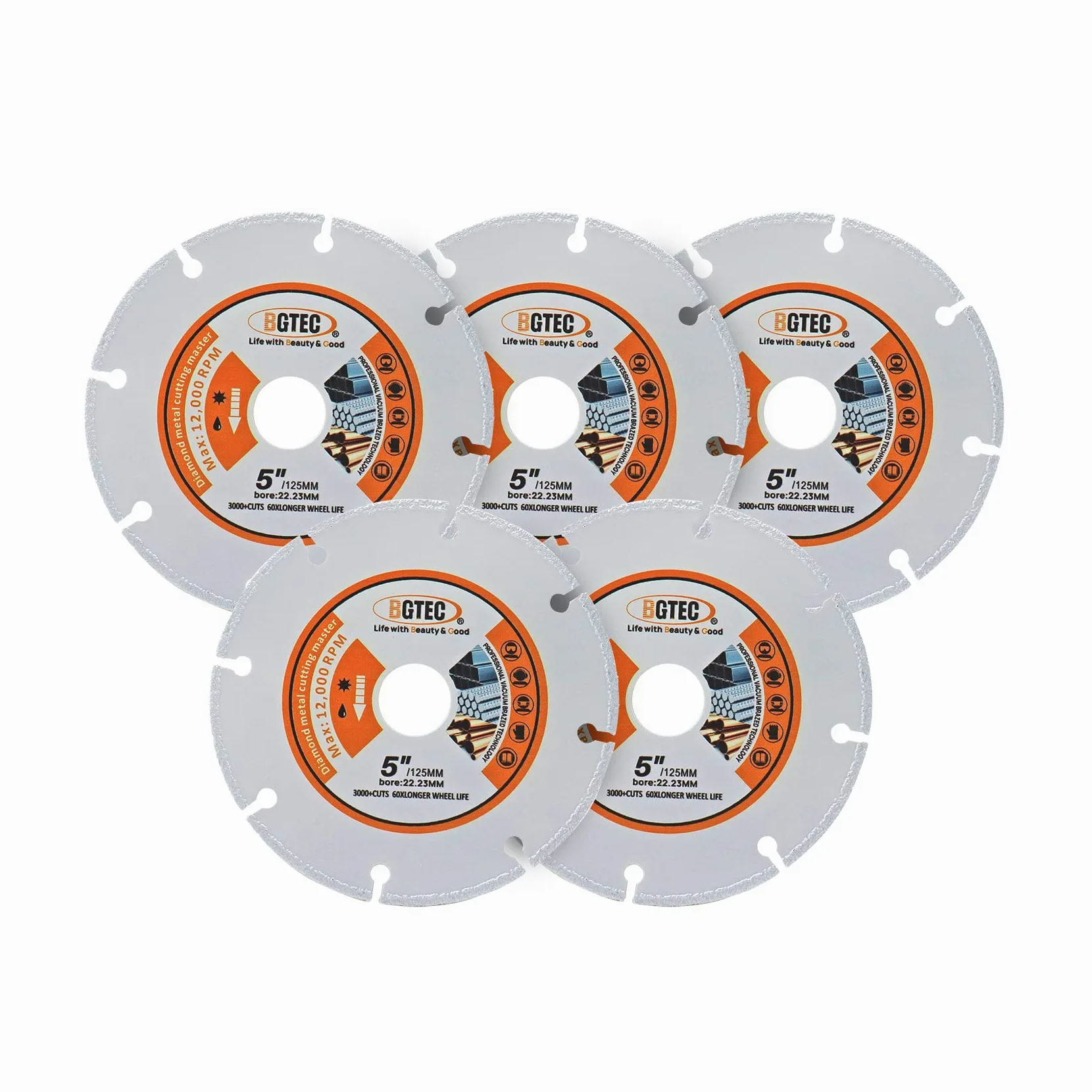 BGTEC Diamentowa tarcza do cięcia metalu, 5 szt. 125 mm lutowane próżniowo ostrze diamentowe do cięcia metalu węglikowego, stopów, żelaza, stali nierdzewnej