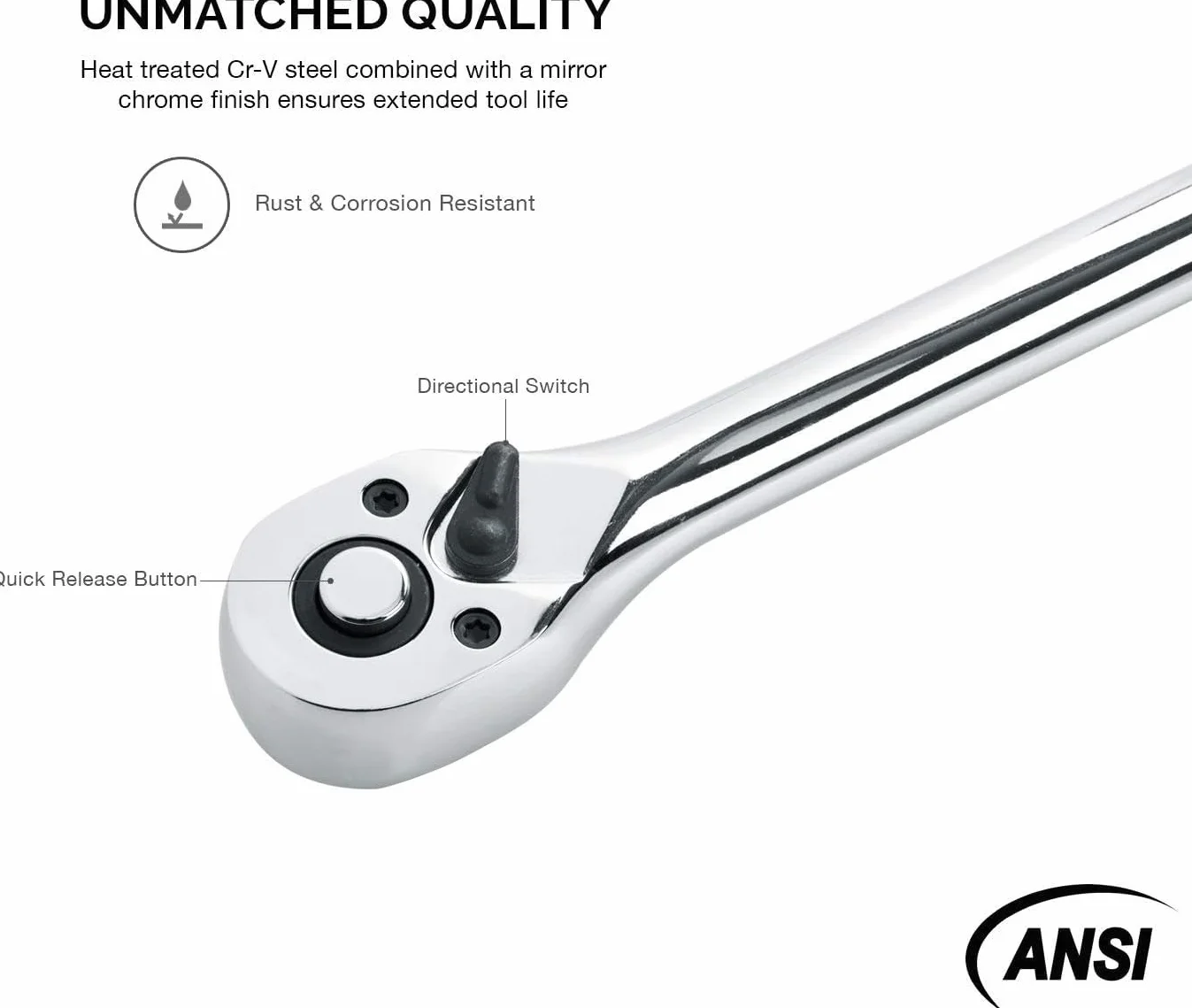 Neiko 03034A grzechotka 3/8" z bardzo długą grzechotką | długość 18" | przekładnia zębata 72 zębów | głowica Cr-Mo | stal CR-V