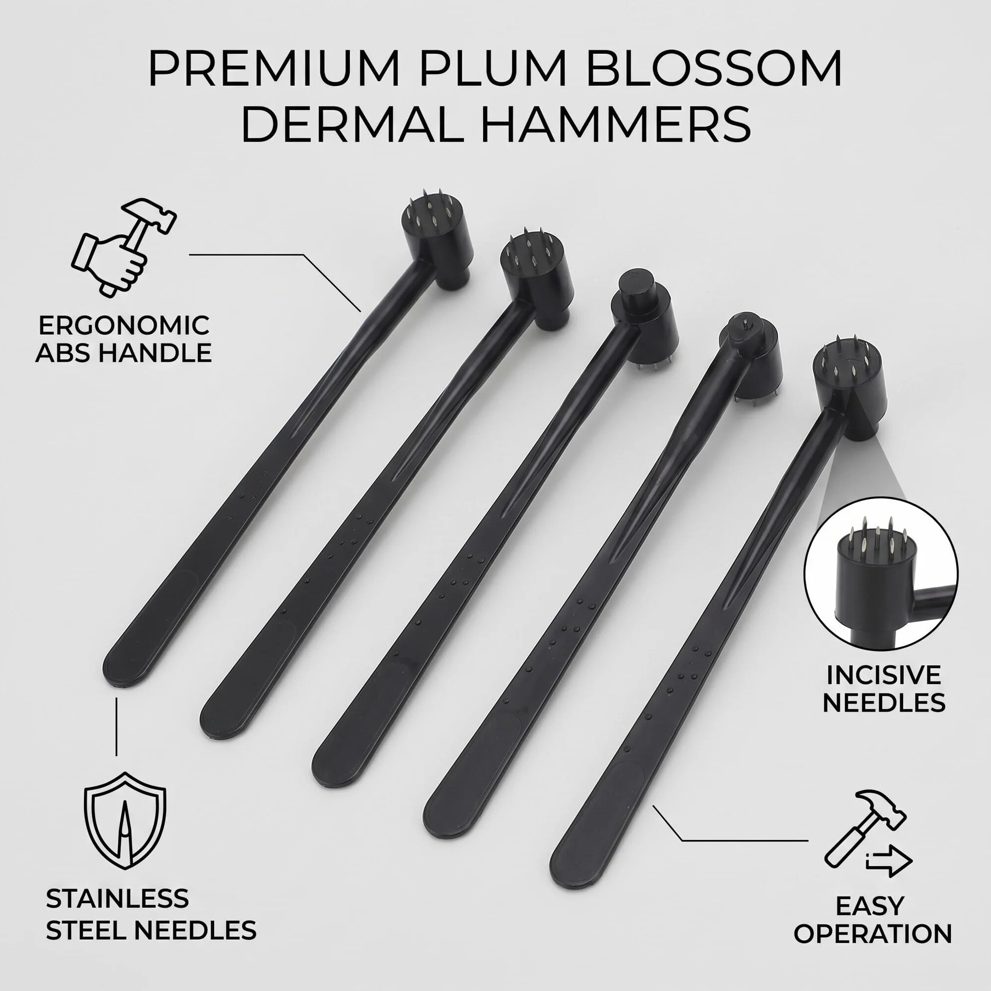 Młotek Igłowy do Skór, rękojeść ABS z Jednym Końcem 5 szt. Plum Blossom Młotek do Skór dla Przemysłu