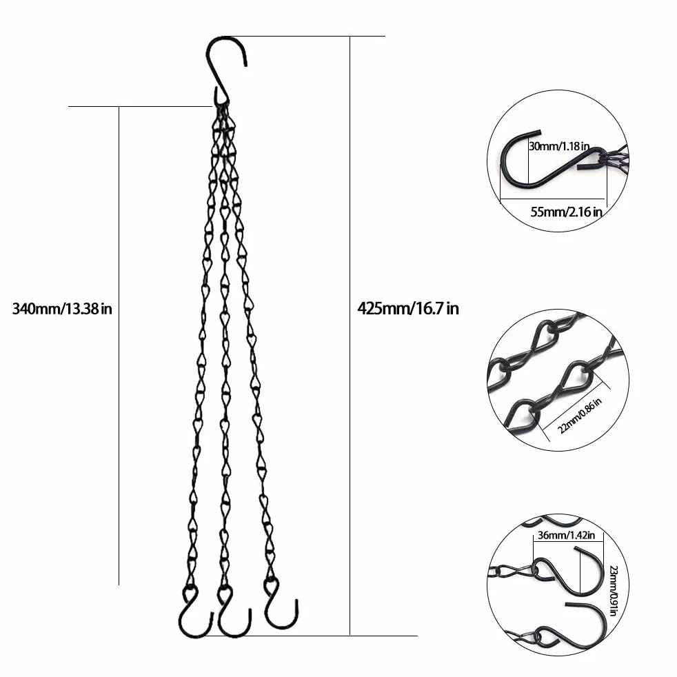 Łańcuch do zawieszenia, 6 sztuk, metalowy wieszak na rośliny, akcesoria do doniczek, zastępczy kosz na kwiaty, czarny metalowy łańcuch doniczki do kwiatów, powiesić żelazo łańcuch z haczykiem