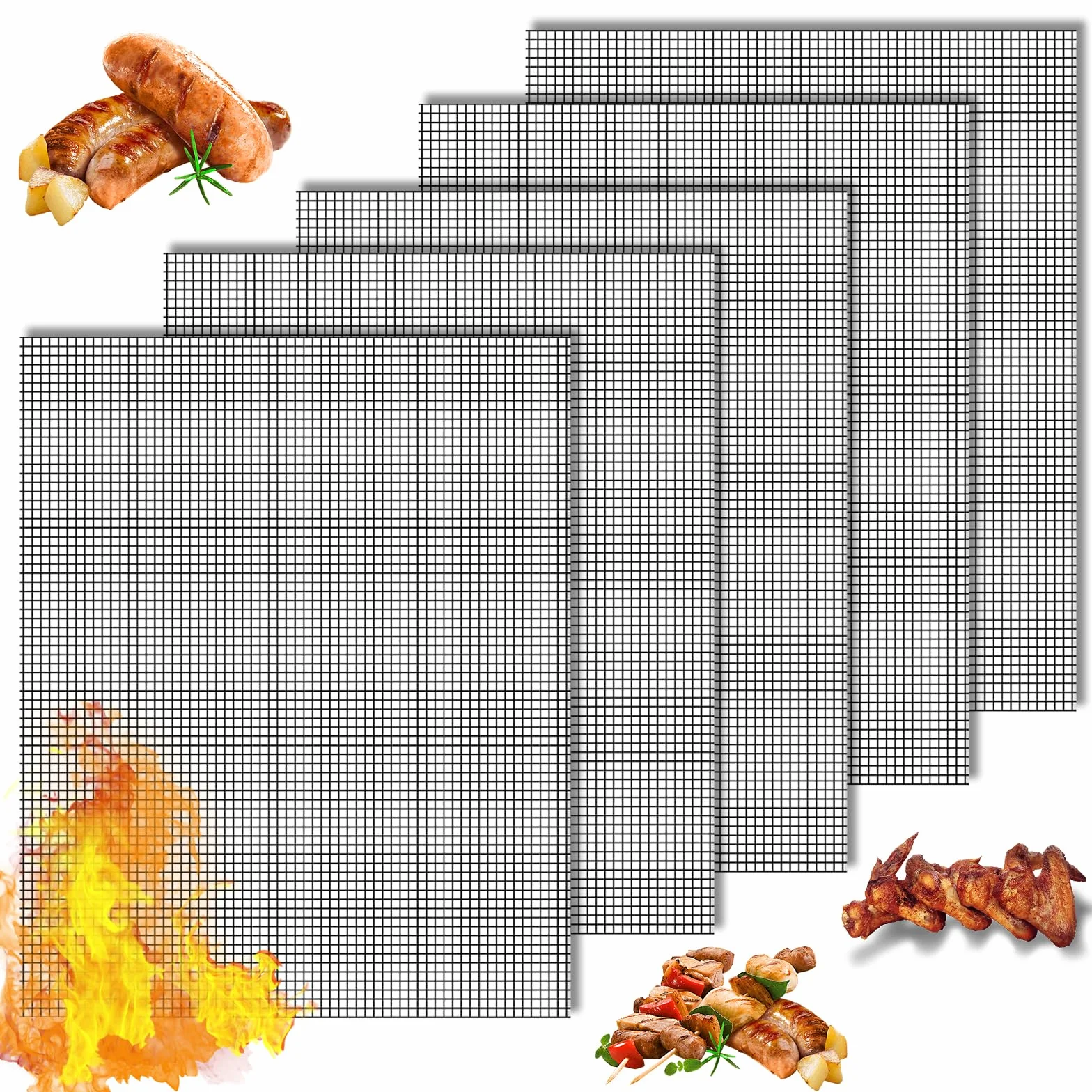 Mata do grillowania 42x36 cm 5 sztuk nieprzywierająca teflonowa wielokrotnego użytku odporna na wysokie temperatury