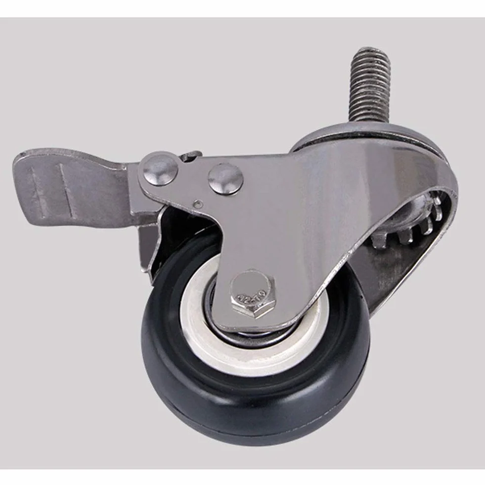 M8 / M10 / M12 gwintowane kółka skrętne do mebli 1,5"/2" (50 mm) stal szlachetna 304 uchwyt rolki do dużych obciążeń 300 kg cicha skóra PU z hamulcem, małe kółka do stołu, biurka, wózka dziecięcego 4 sztuki