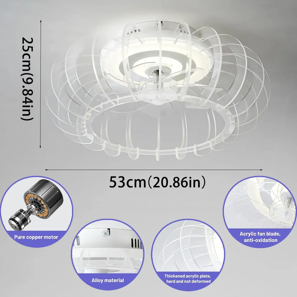 Cichy wentylator sufitowy RGB z oświetleniem LED, lampa sufitowa z wentylatorem i pilotem zdalnego sterowania, ściemniana, lampa do pokoju dziecięcego z głośnikiem Bluetooth, muzyka, lampa sufitowa